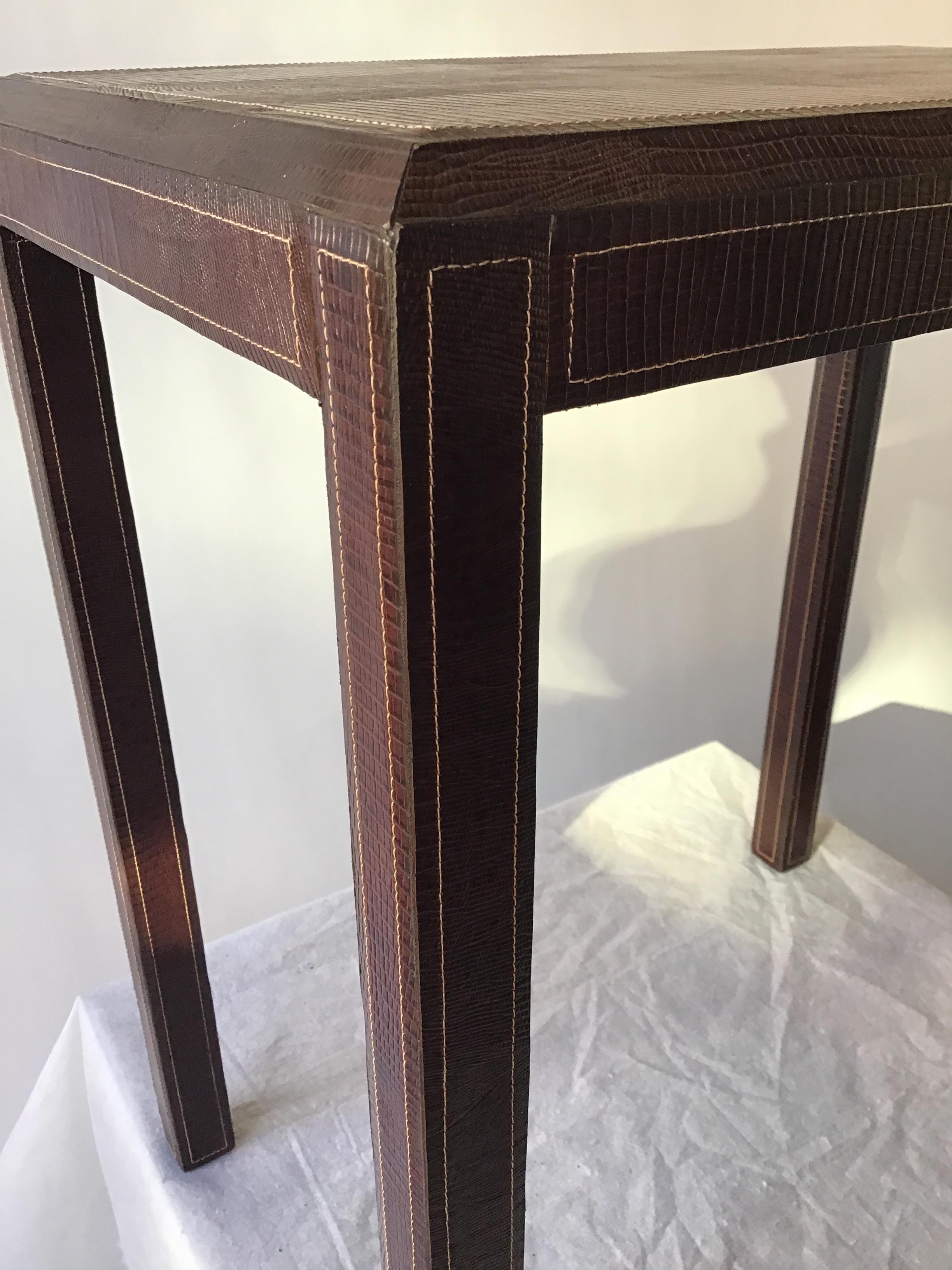 Brown Leather Embossed Lizard Side Table 3