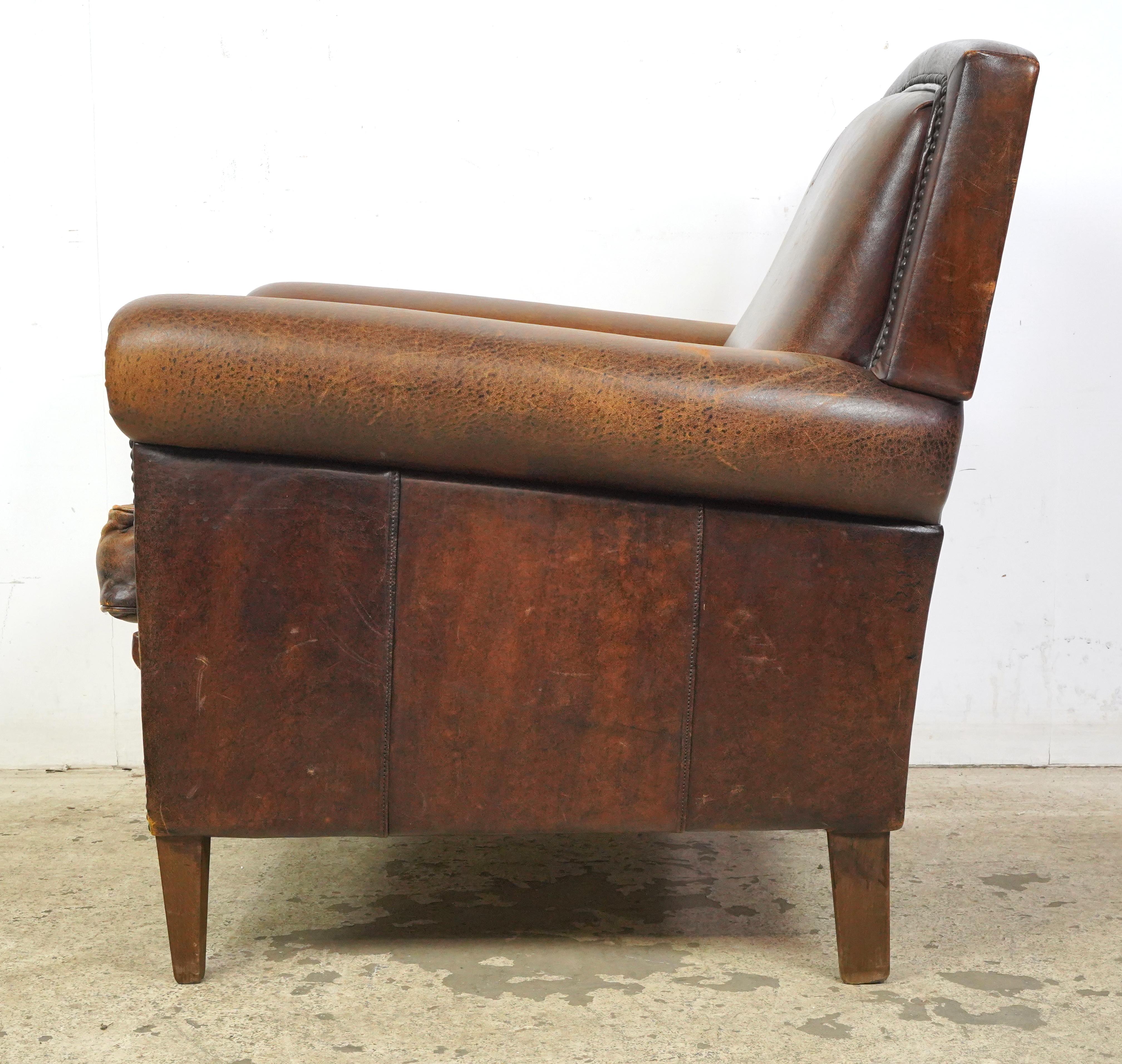Brown Leather European Club Chair For Sale 4