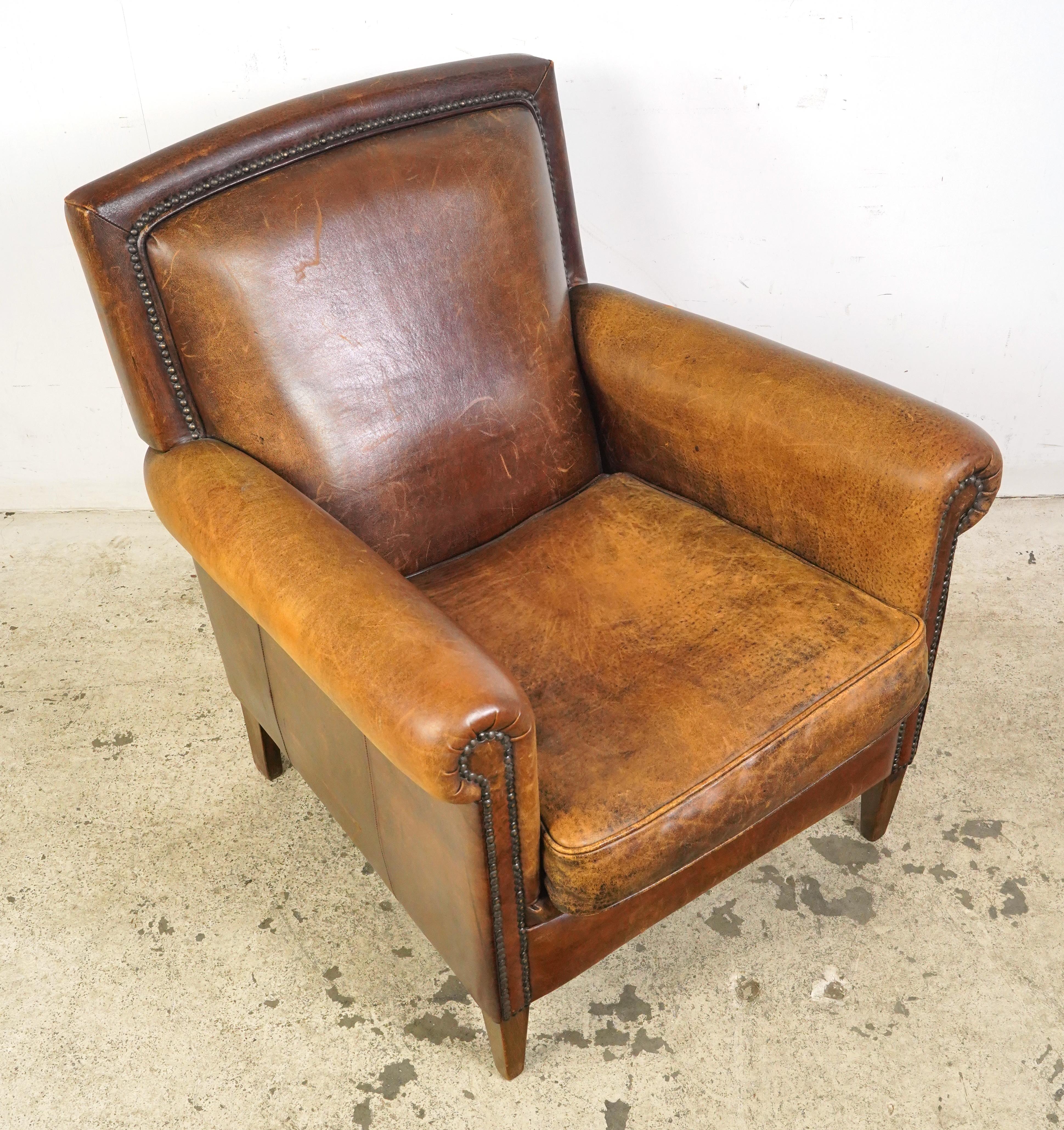 20th Century Brown Leather European Club Chair For Sale