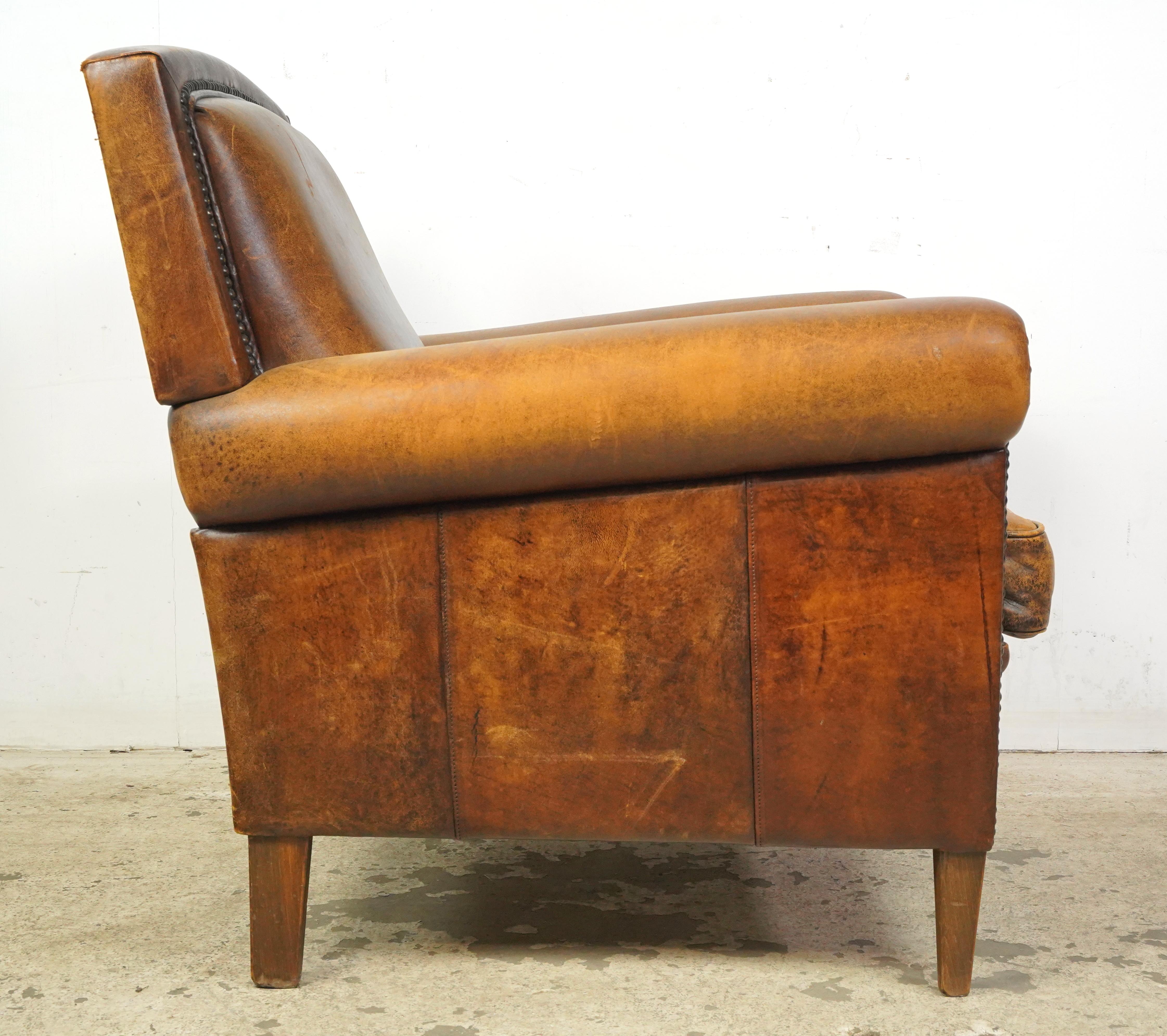 Steel Brown Leather European Club Chair For Sale