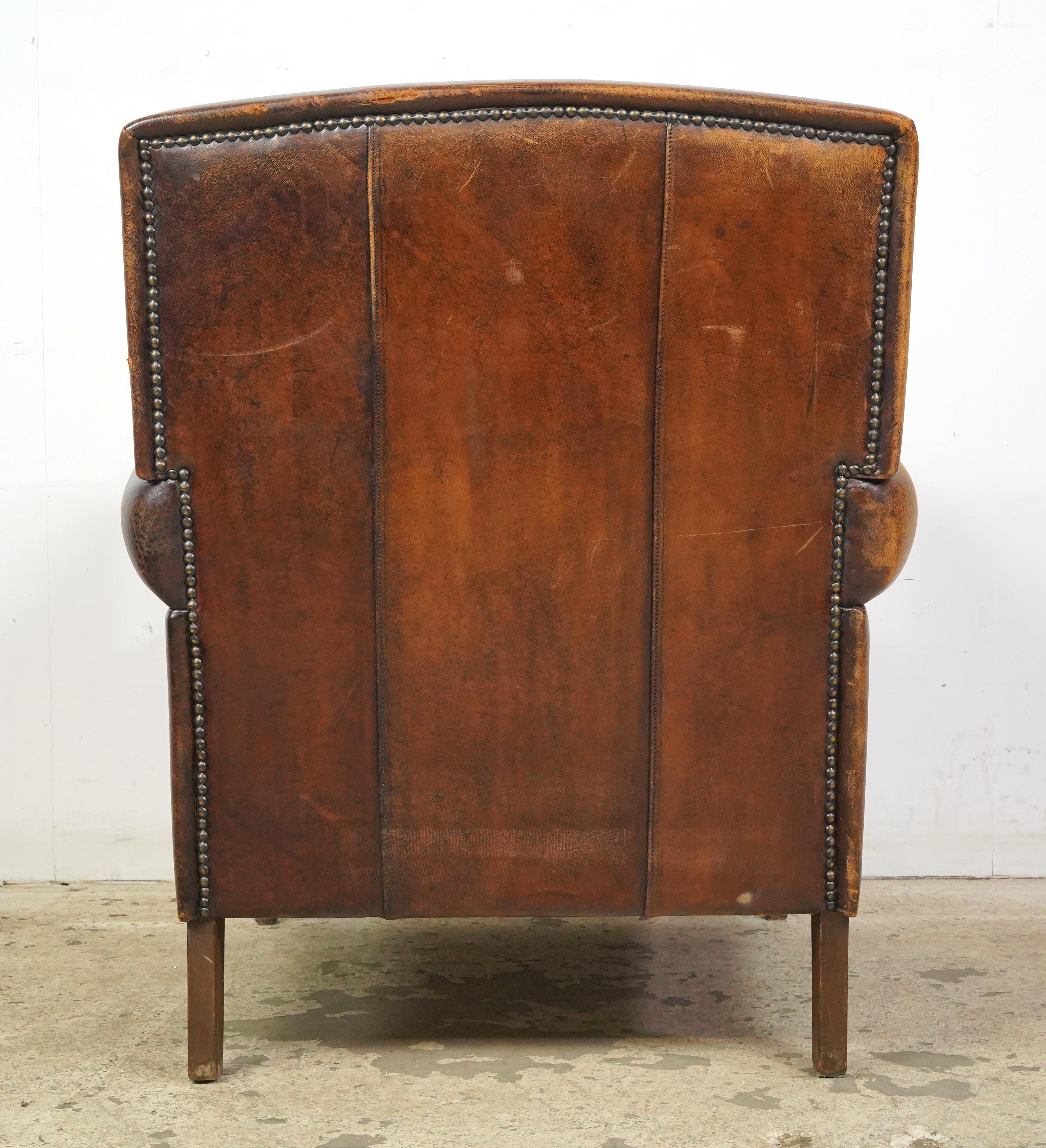 Brown Leather European Club Chair For Sale 2