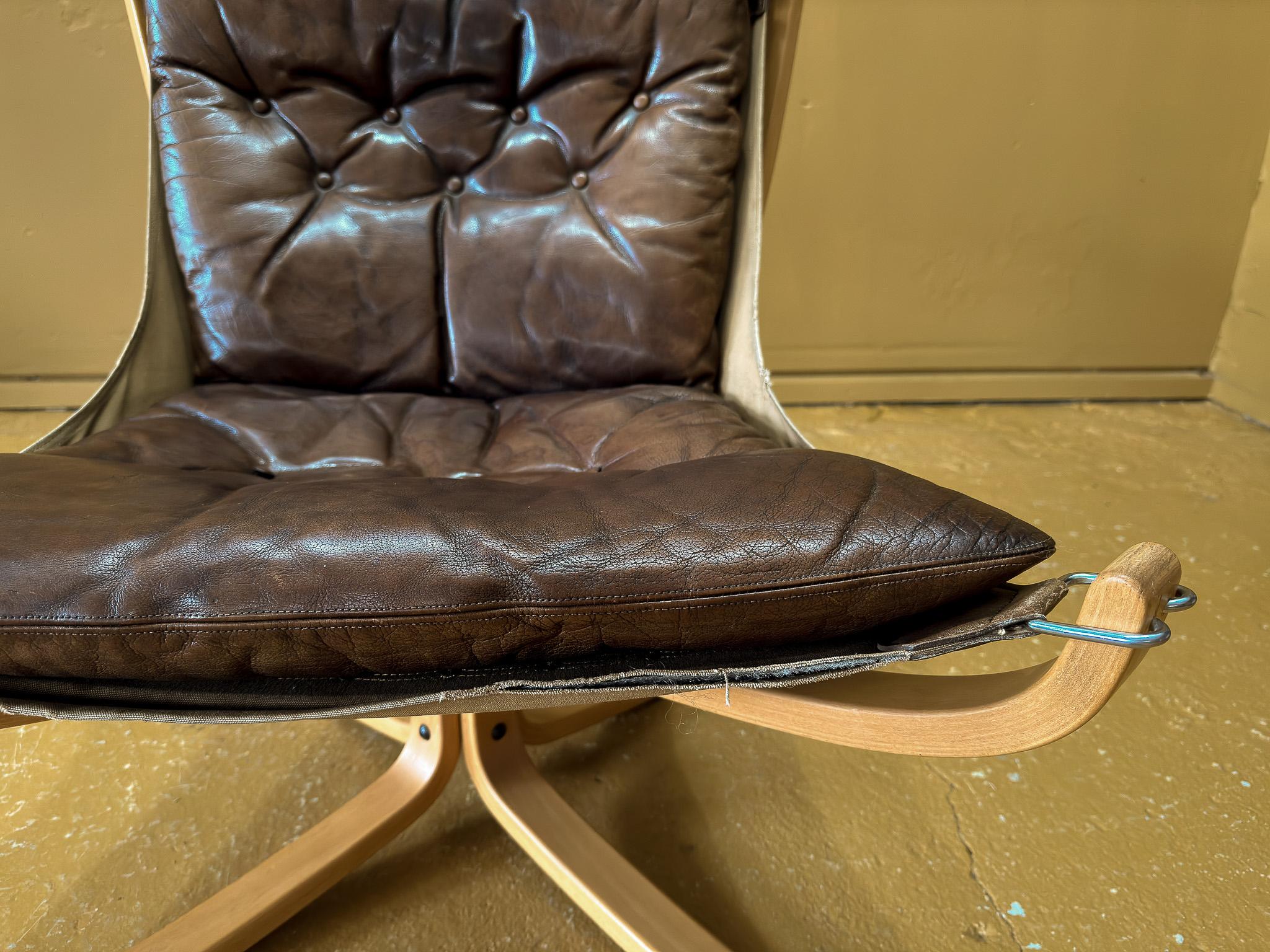 Brown Leather Falcon Chair For Sale 5