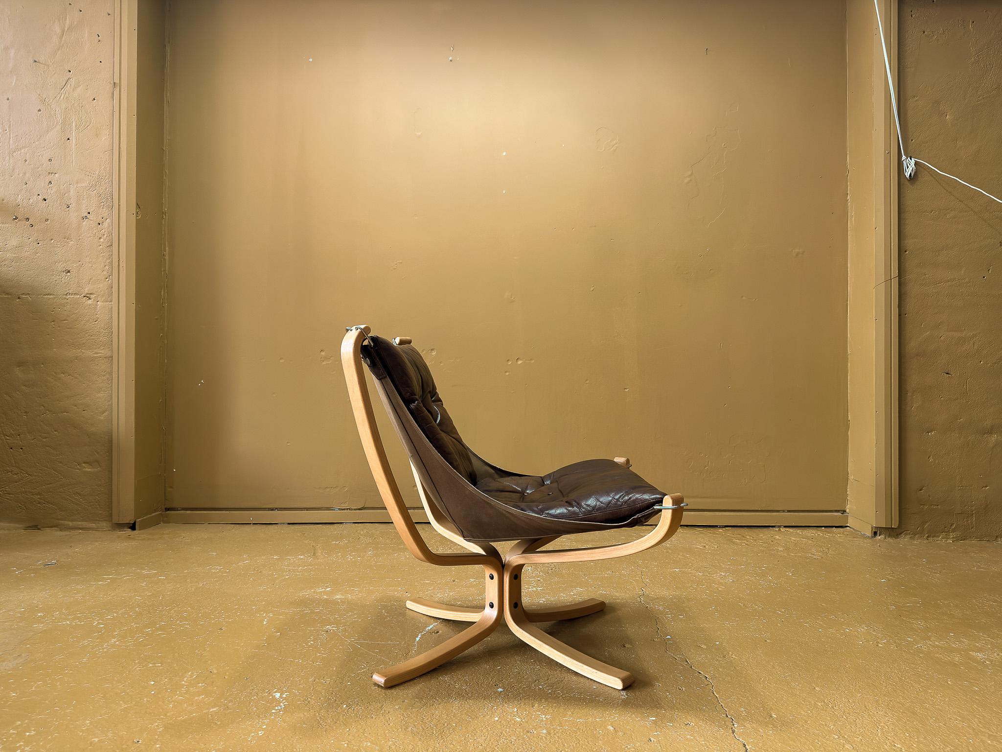 Norwegian Brown Leather Falcon Chair For Sale