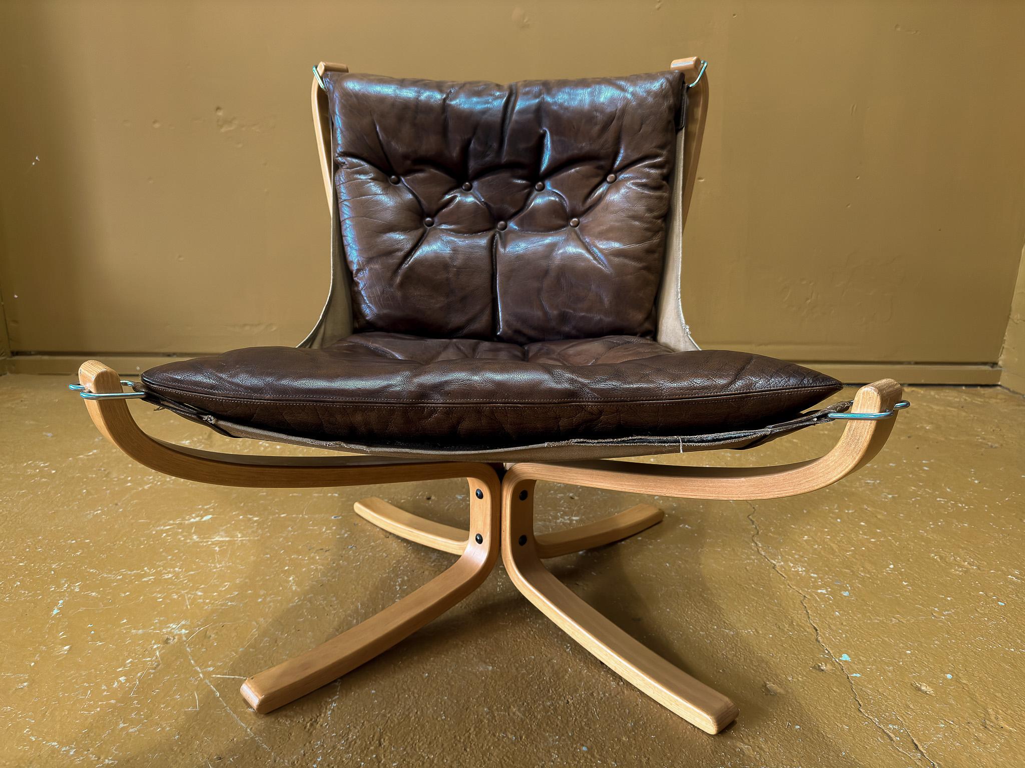 Brown Leather Falcon Chair For Sale 1