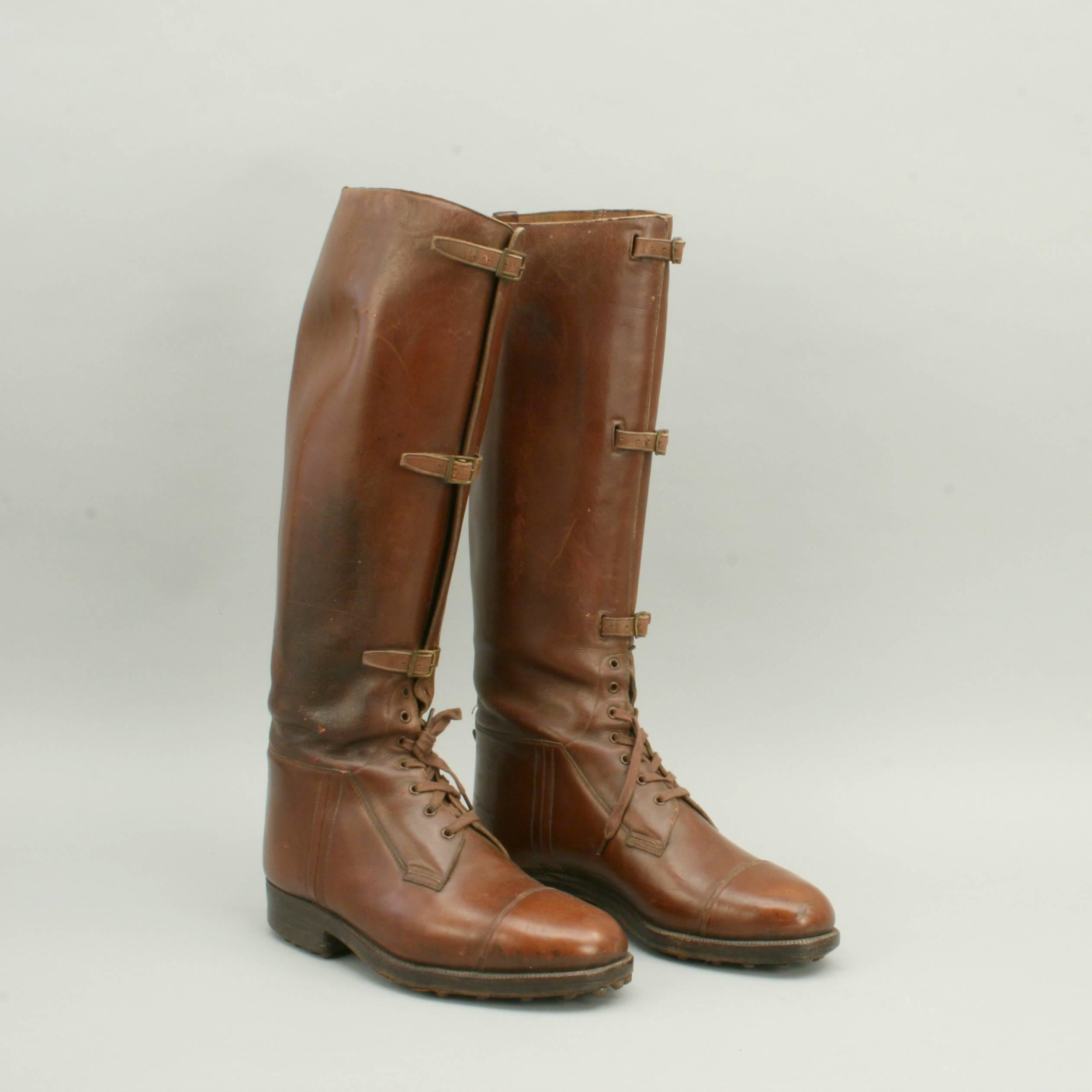 English Antique Brown Leather Field Boots