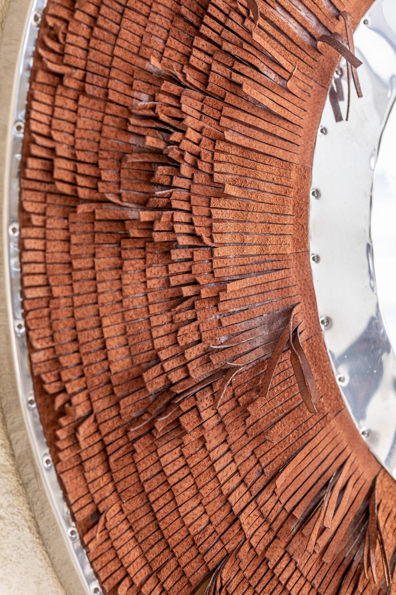 Late 20th Century Brown Leather Fringe Mirror For Sale