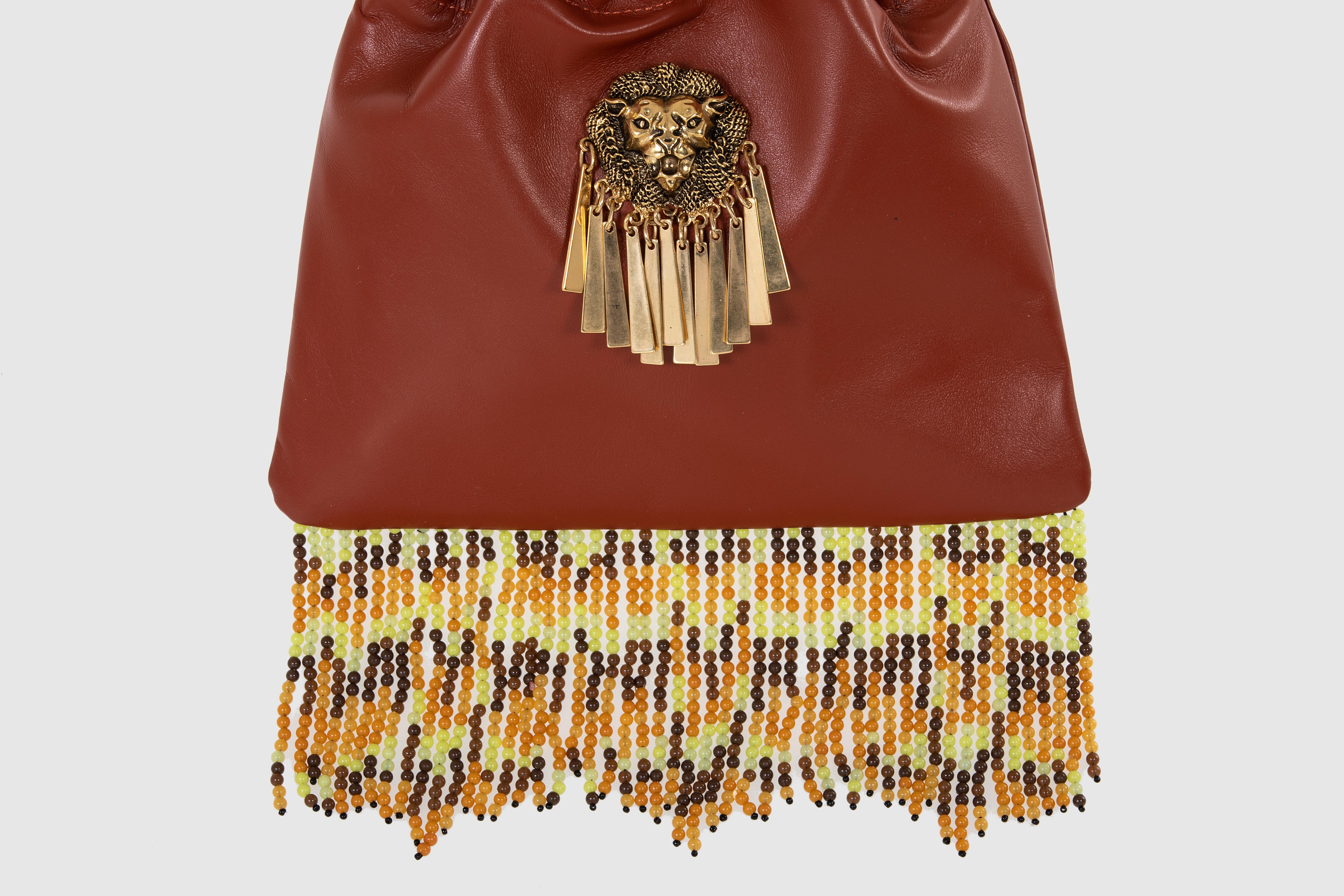 Brown leather fringes satchel shoulder bag NWOT In New Condition In Capri, IT