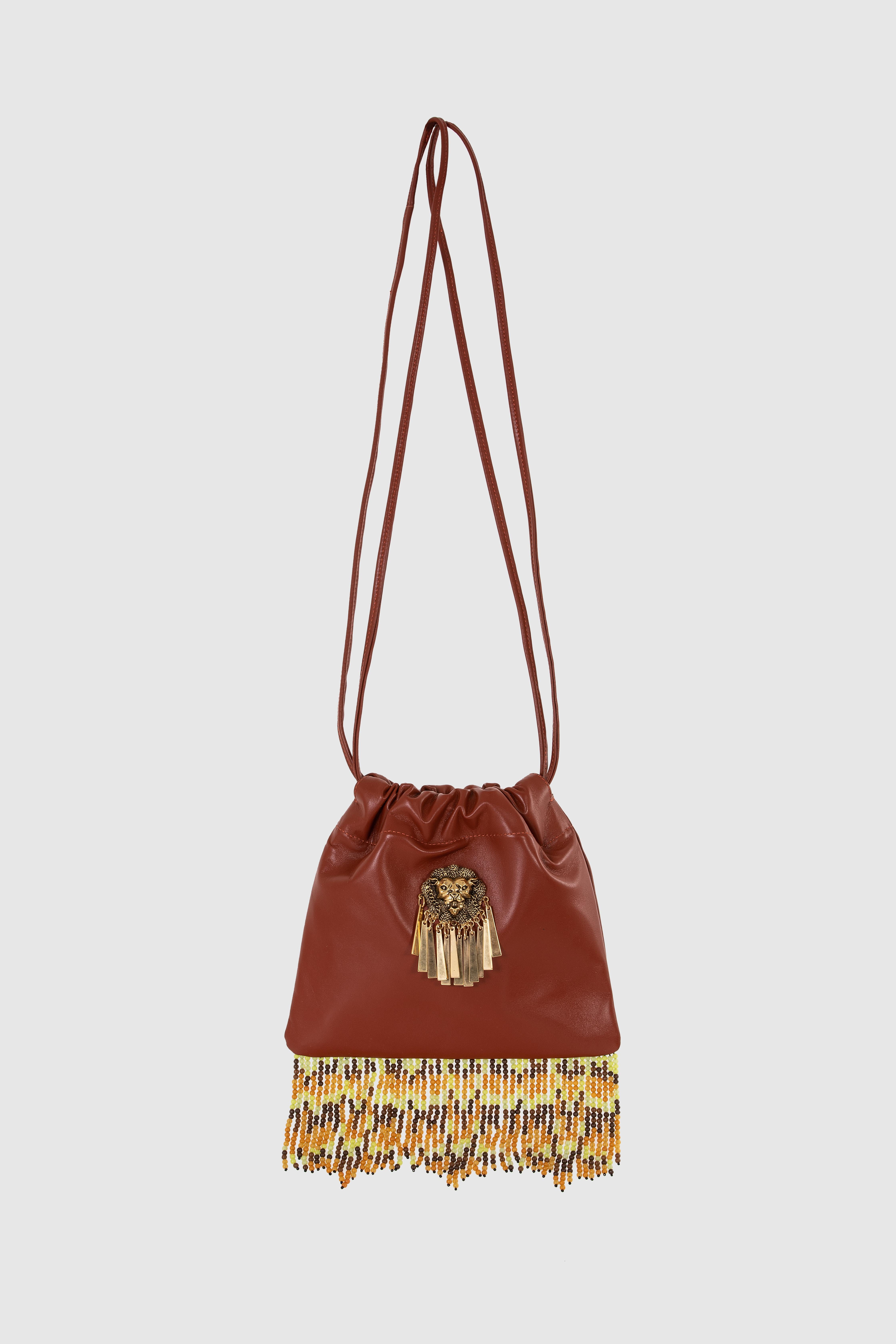 Brown leather fringes satchel shoulder bag NWOT 1