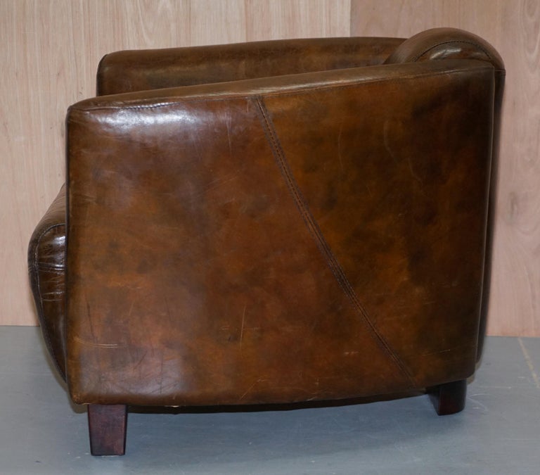 Brown Leather Halo Rocket Armchair Vintage Distressed Upholstery Solid Wood Feet