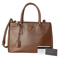 Brown leather handbag Saffiano Lux Prada 