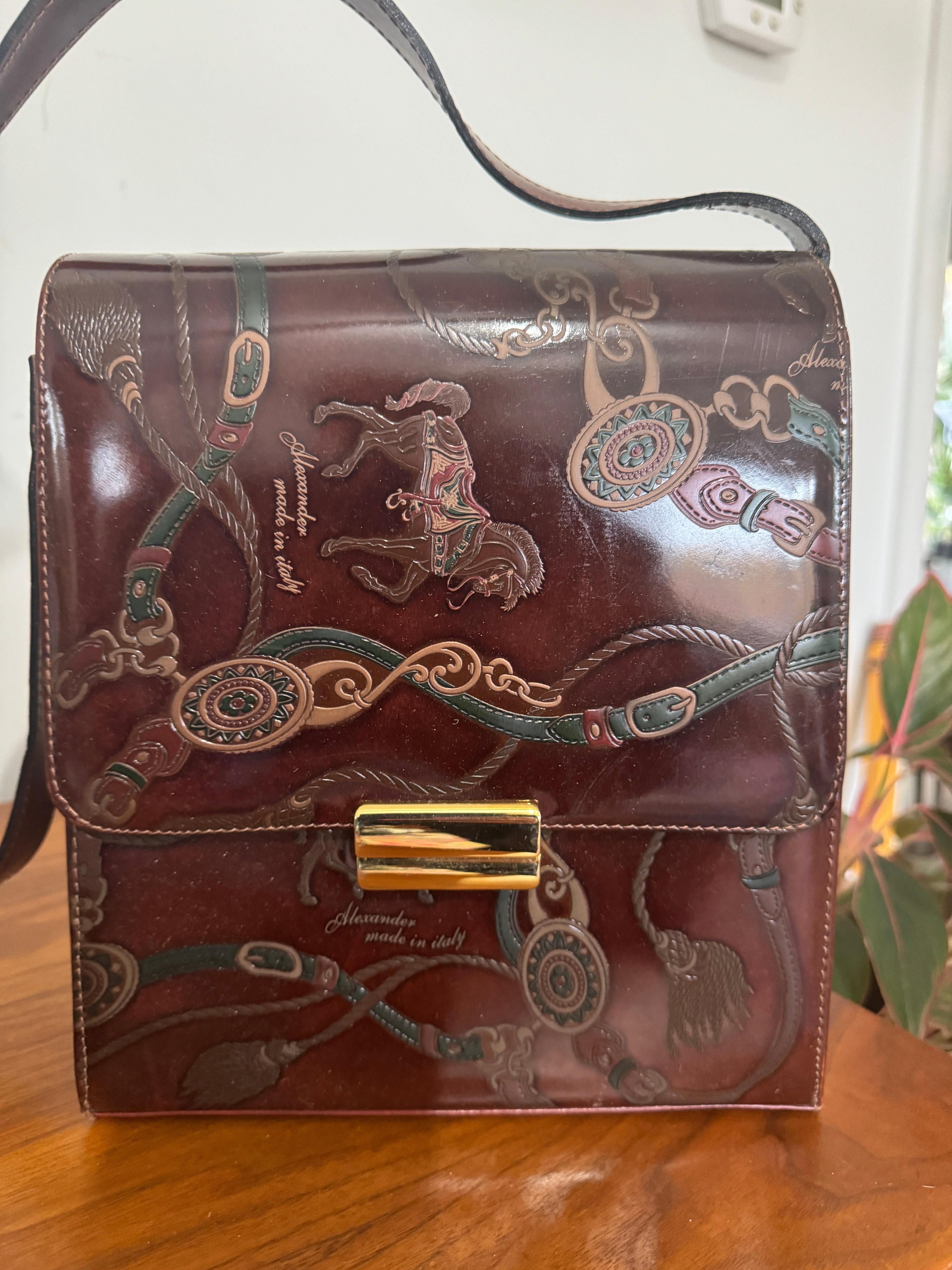 Braune Lederhandtasche mit Pferdegebiss in Italien hergestellt im Angebot 4