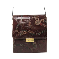 Used Brown Leather Horse Bit Handbag Purse Italian Made