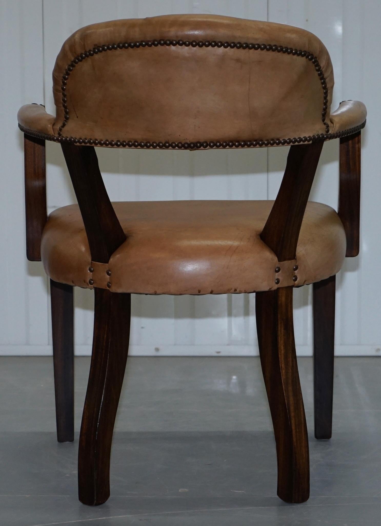 20th Century Brown Leather House of Chesterfield Court Office Dining Chairs For Sale