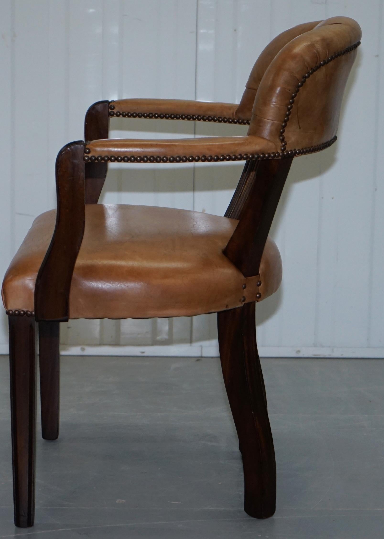 Brown Leather House of Chesterfield Court Office Dining Chairs For Sale 1