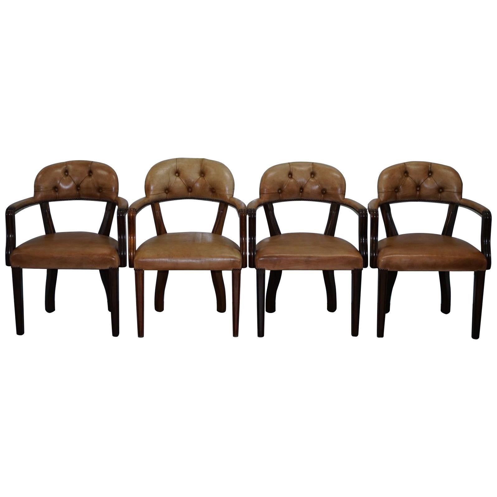 Brown Leather House of Chesterfield Court Office Dining Chairs