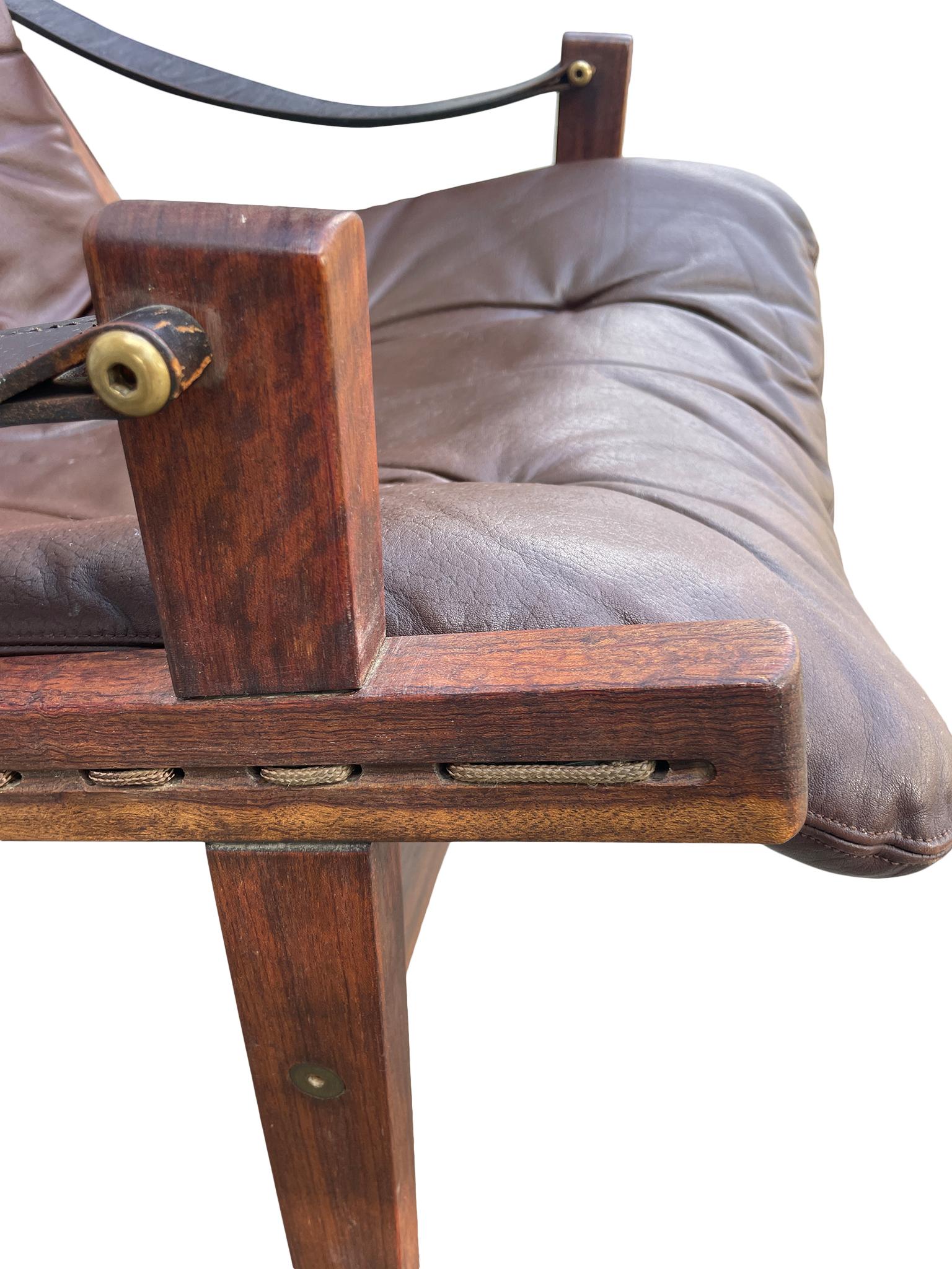 Mid-20th Century Brown Leather “Hunter” Safari Rosewood Lounge Chair by Torbjørn Afdal, Bruksbo