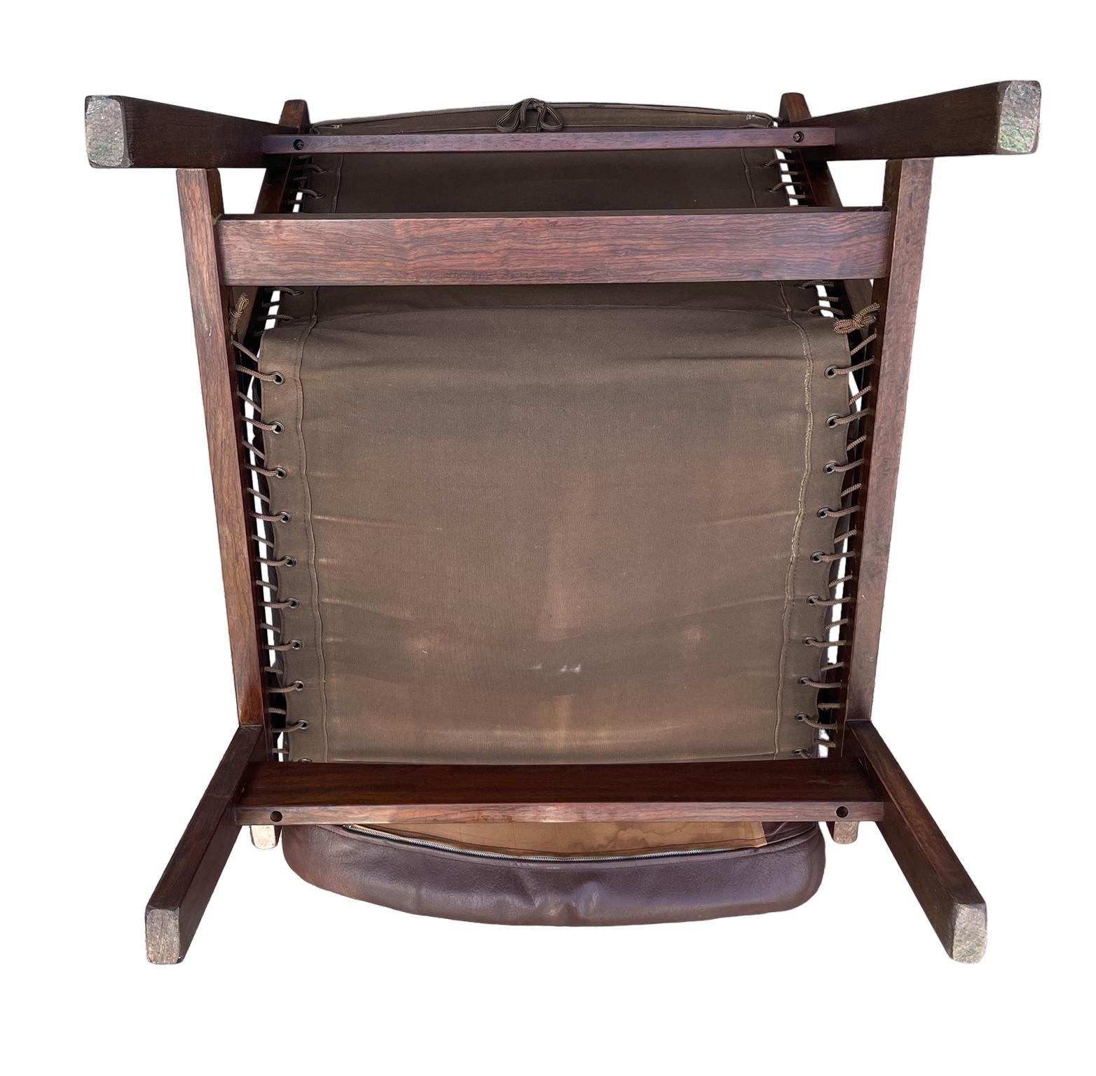 Brass Brown Leather “Hunter” Safari Rosewood Lounge Chair by Torbjørn Afdal, Bruksbo