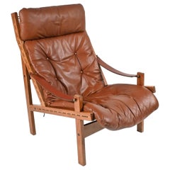 Sedia da salotto in pelle marrone "Hunter" Safari Rosewood di Torbjørn Afdal, Bruksbo