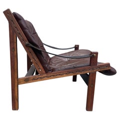 Brown Leather “Hunter” Safari Rosewood Lounge Chair by Torbjørn Afdal, Bruksbo