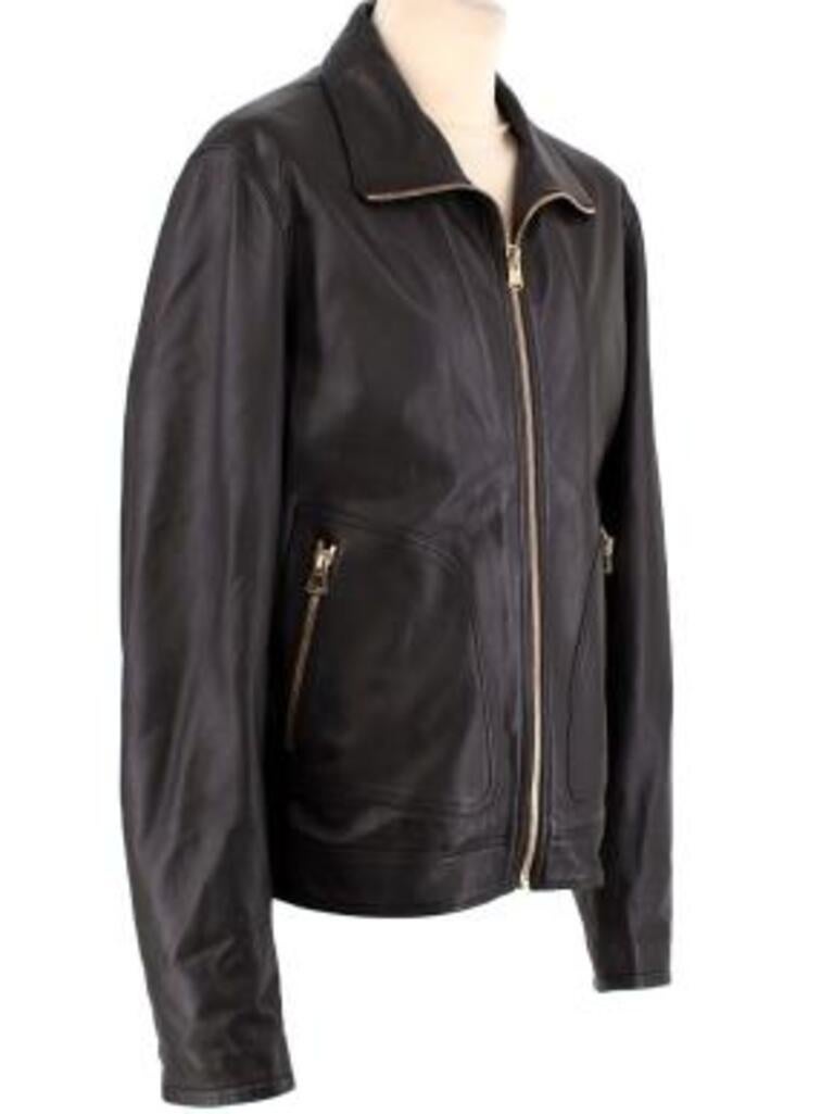 Brown Leather Jacket with Gold Zip For Sale at 1stDibs