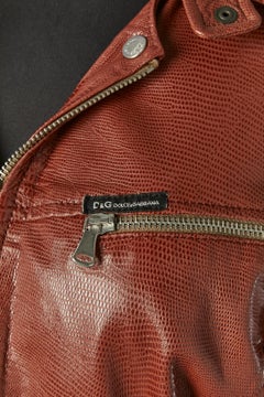 Brown leather jacket with snake pattern and denim detail D&G by DOLCE & GABBANA