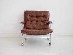 Brown Leather Karin Chair by Bruno Mathsson for DUX