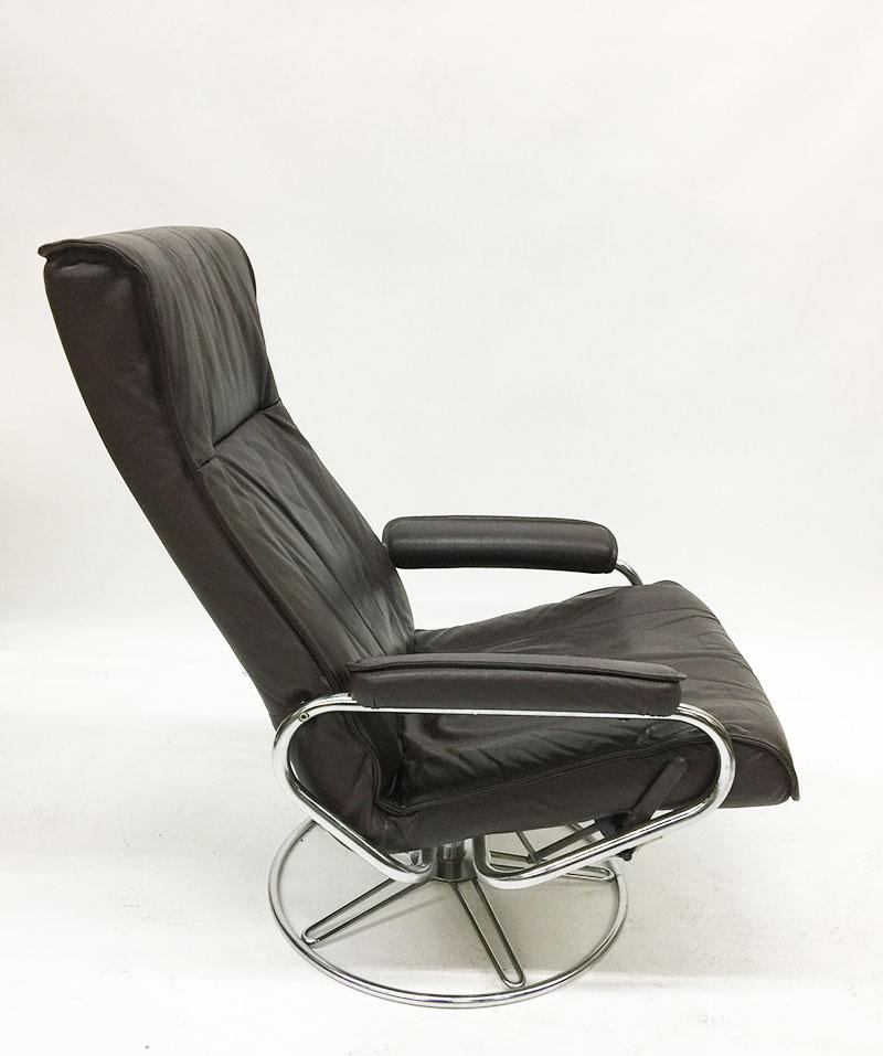 Brown Leather Swivel Chairs by Kebe, 1970s For Sale 1