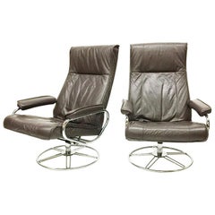 Brown Leather Swivel Chairs by Kebe, 1970s