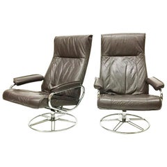 Used Brown Leather Kebe Swivel Chairs