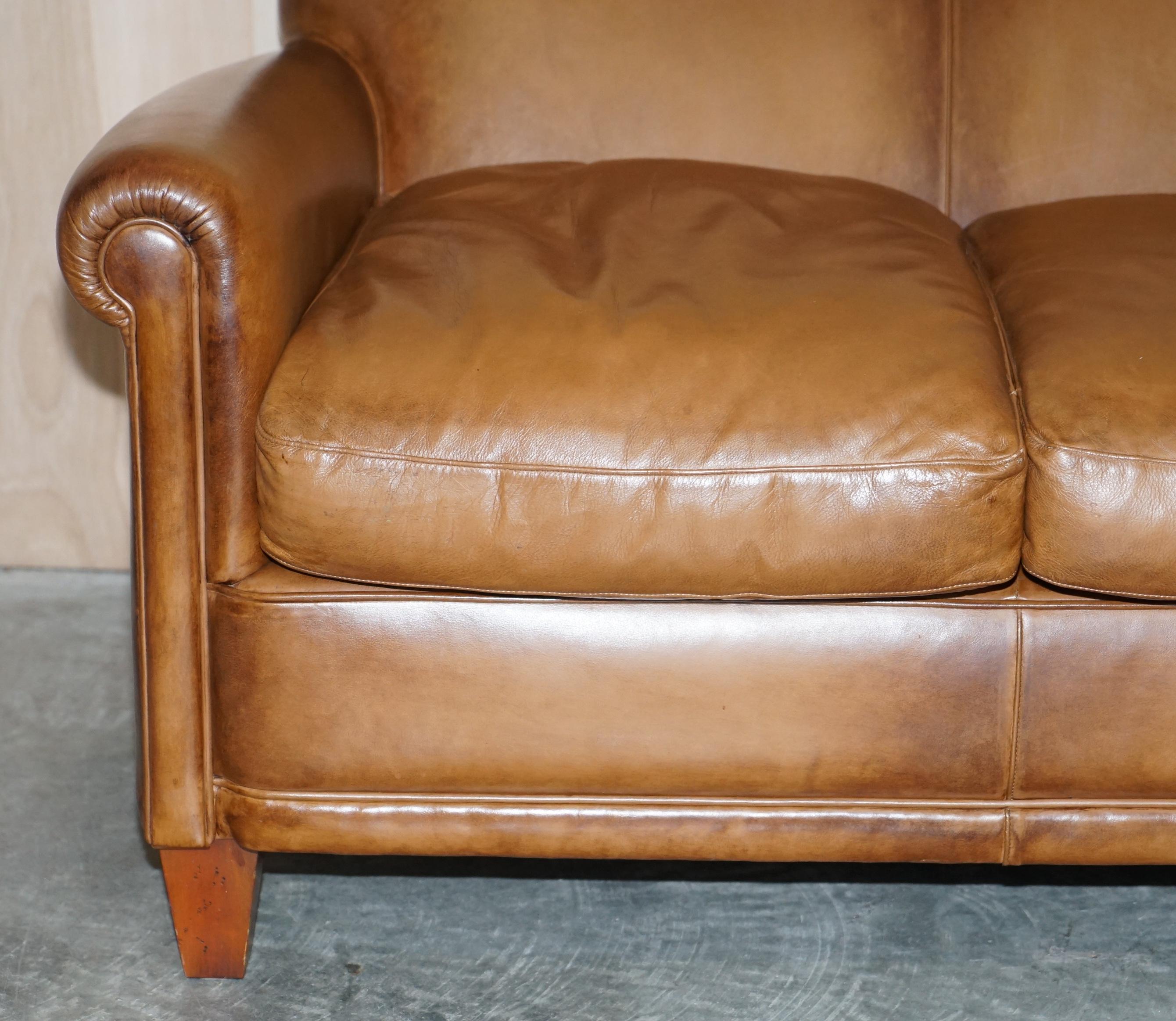 English Brown Leather Laura Ashley Burlington Sofa Matching Club Armchairs Available