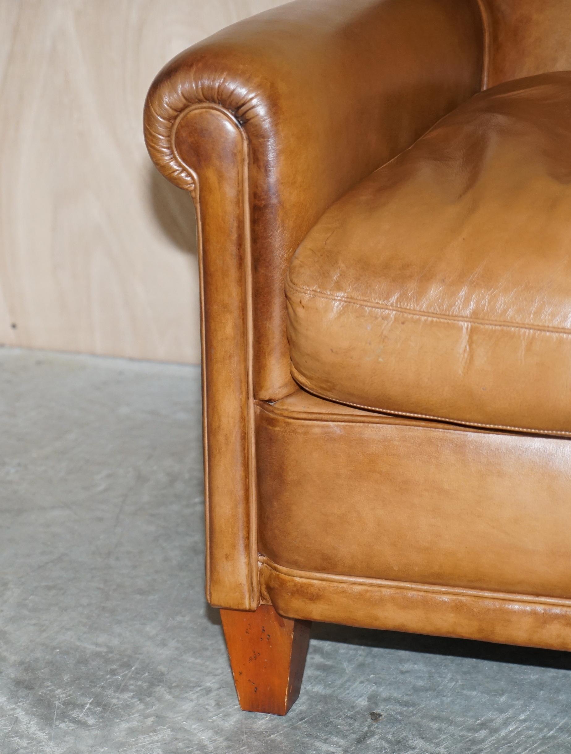 Hand-Crafted Brown Leather Laura Ashley Burlington Sofa Matching Club Armchairs Available