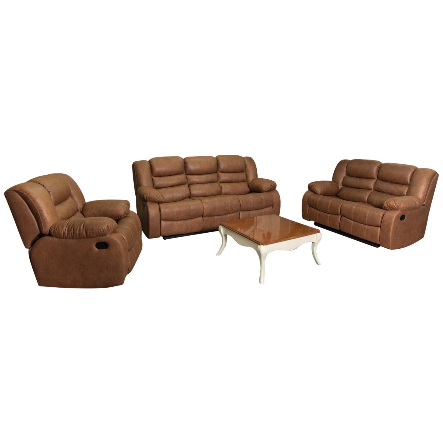 Brown Leather Living Room Set '4 Pieces', 20th Century For Sale