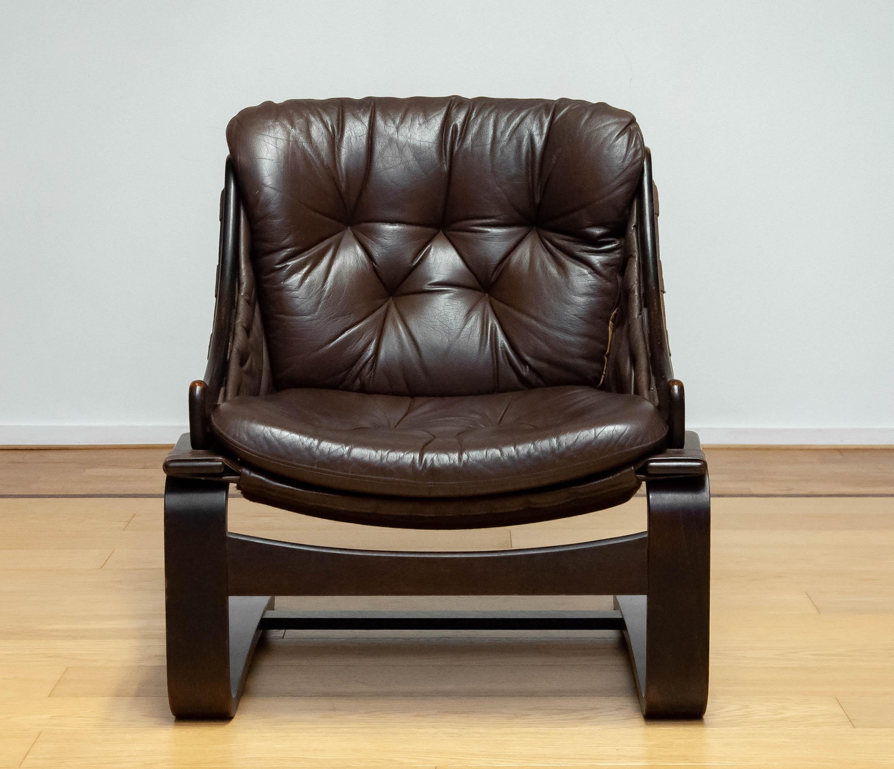 Brown Leather Lounge Chair Model 'Krona' By Ake Fribytter For Nelo, Sweden For Sale 4