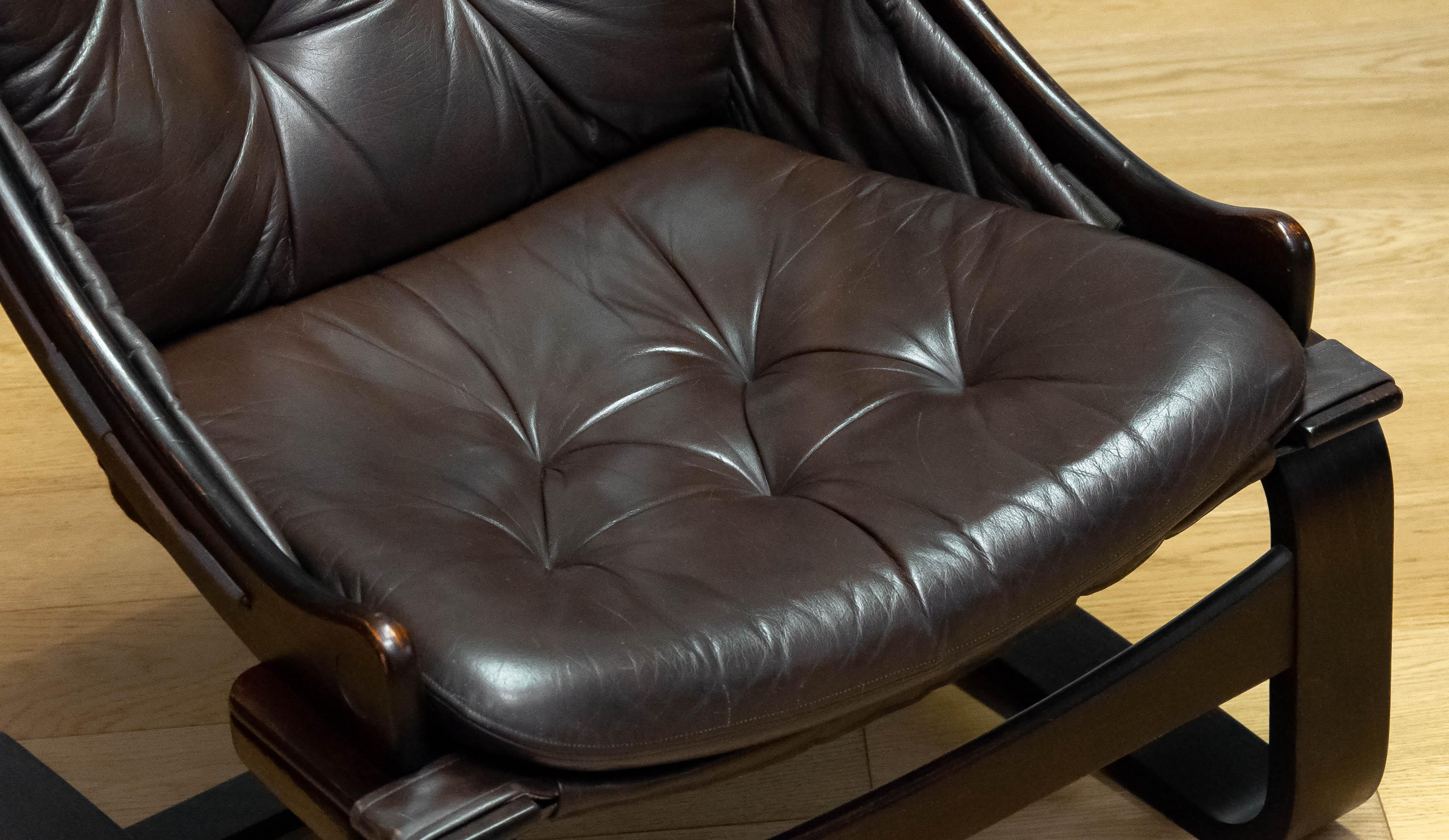 Scandinavian Modern Brown Leather Lounge Chair Model 'Krona' By Ake Fribytter For Nelo, Sweden For Sale