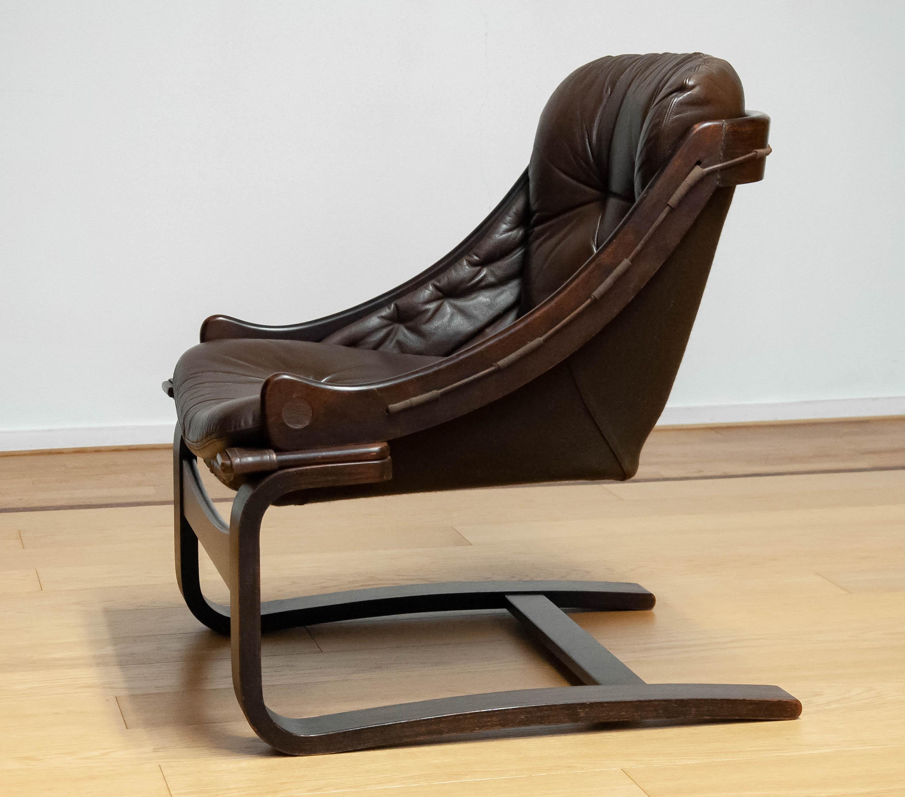 Brown Leather Lounge Chair Model 'Krona' By Ake Fribytter For Nelo, Sweden For Sale 1