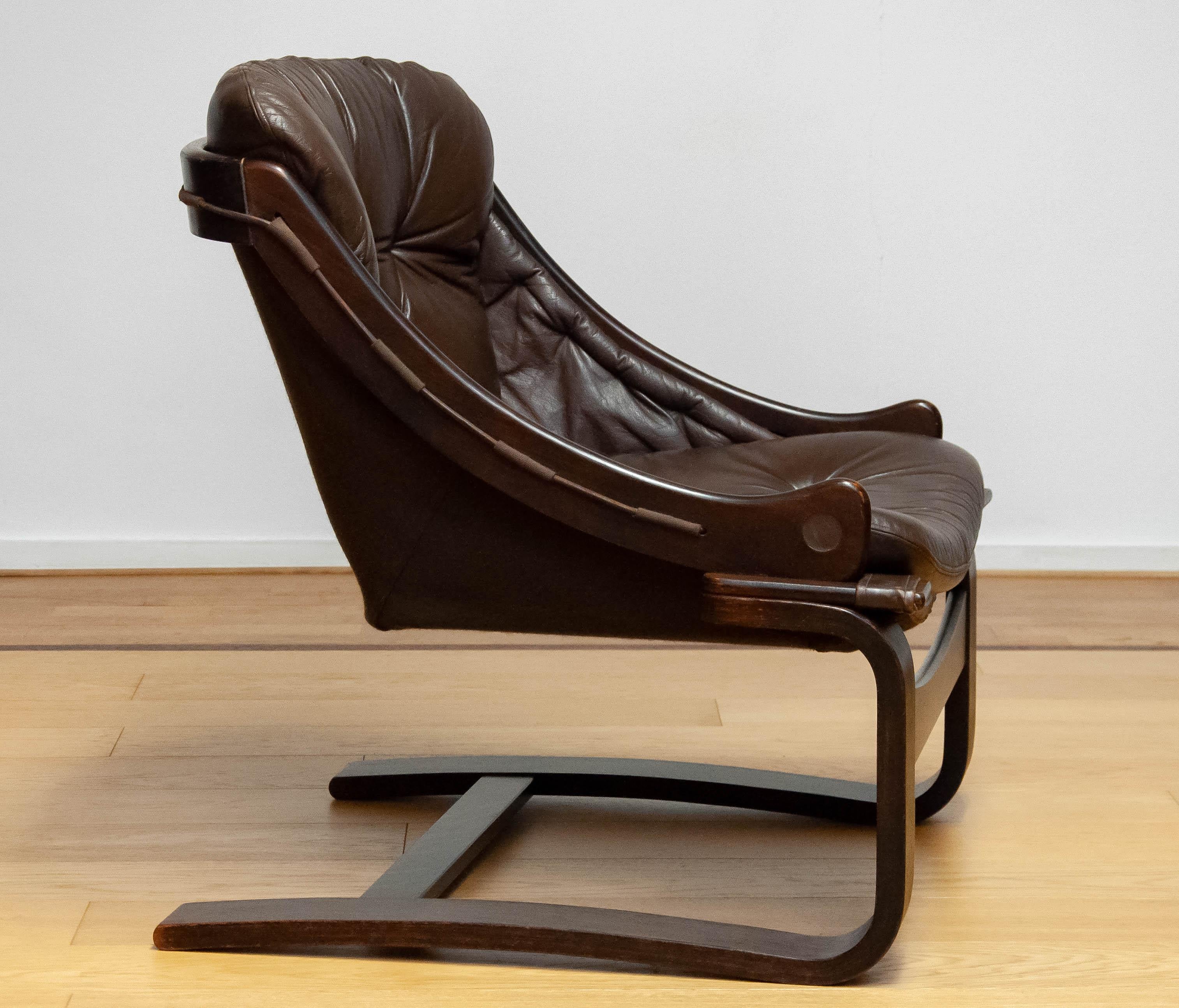 Brown Leather Lounge Chair Model 'Krona' By Ake Fribytter For Nelo, Sweden For Sale 2