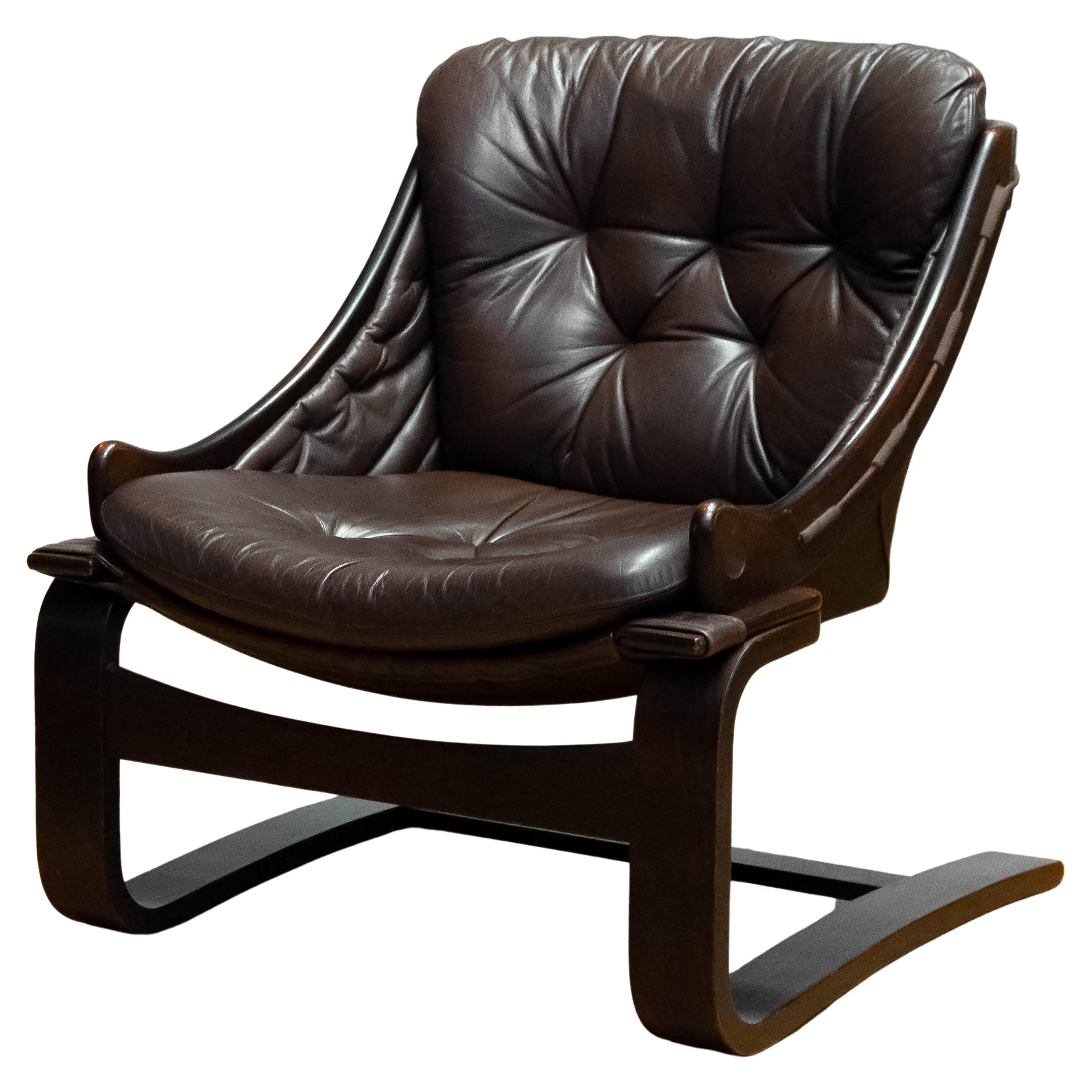 Brown Leather Lounge Chair Model 'Krona' By Ake Fribytter For Nelo, Sweden
