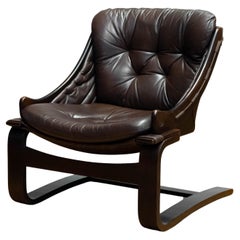 Brown Leather Lounge Chair Model 'Krona' By Ake Fribytter For Nelo, Sweden