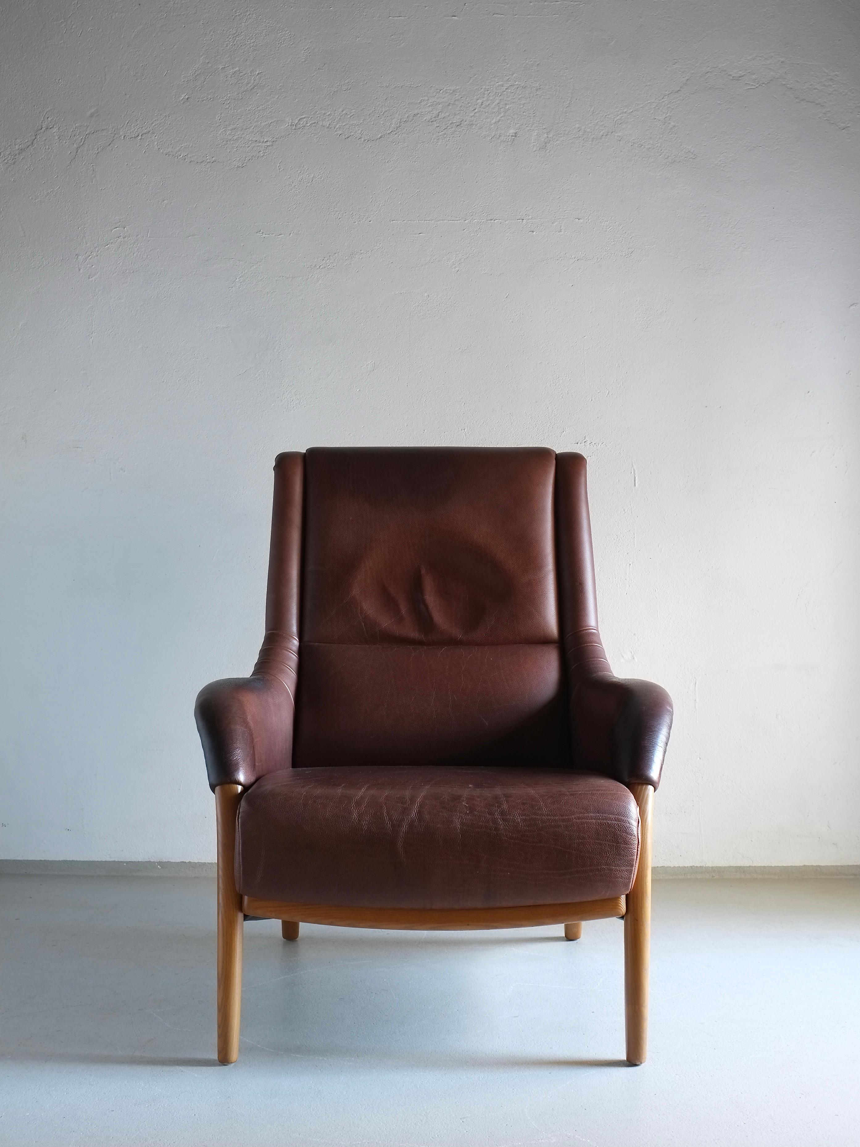 Silla de salón de cuero marrón, Países Bajos, años 80 Holandés en venta