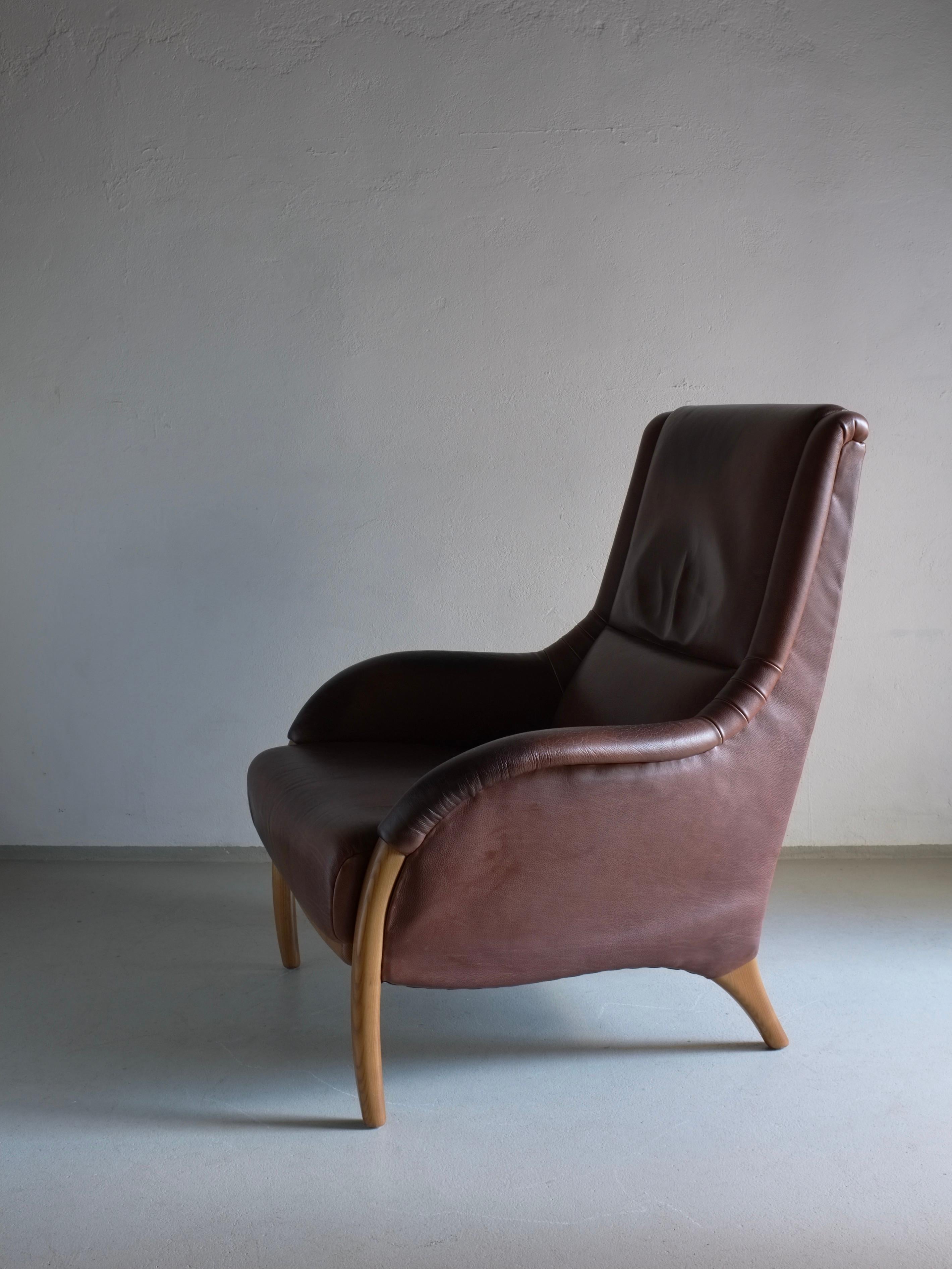 Silla de salón de cuero marrón, Países Bajos, años 80 finales del siglo XX en venta