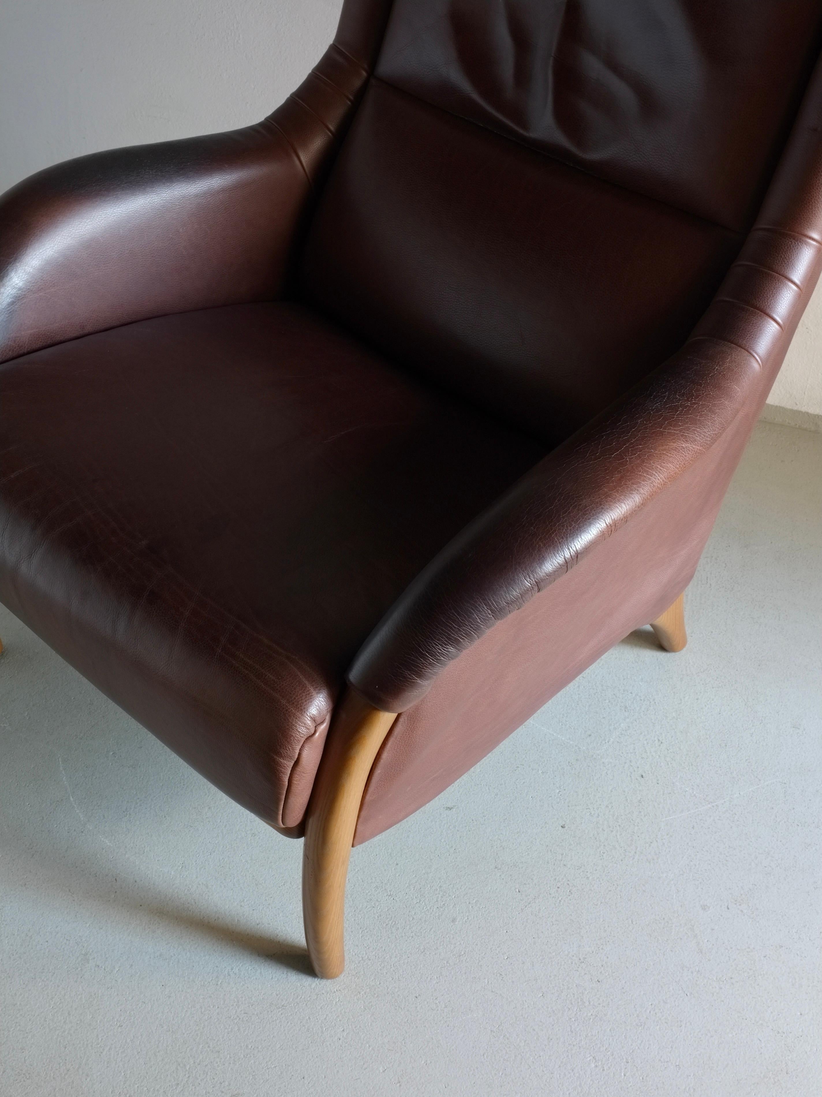 Silla de salón de cuero marrón, Países Bajos, años 80 en venta 1