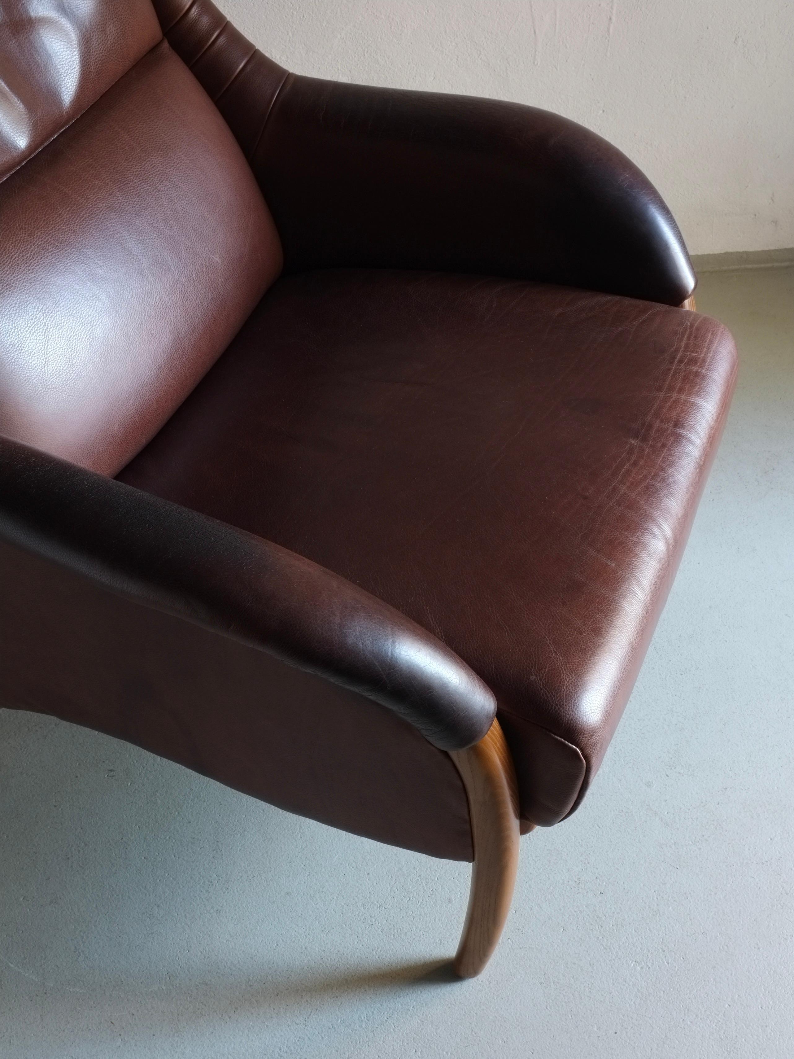 Silla de salón de cuero marrón, Países Bajos, años 80 en venta 2