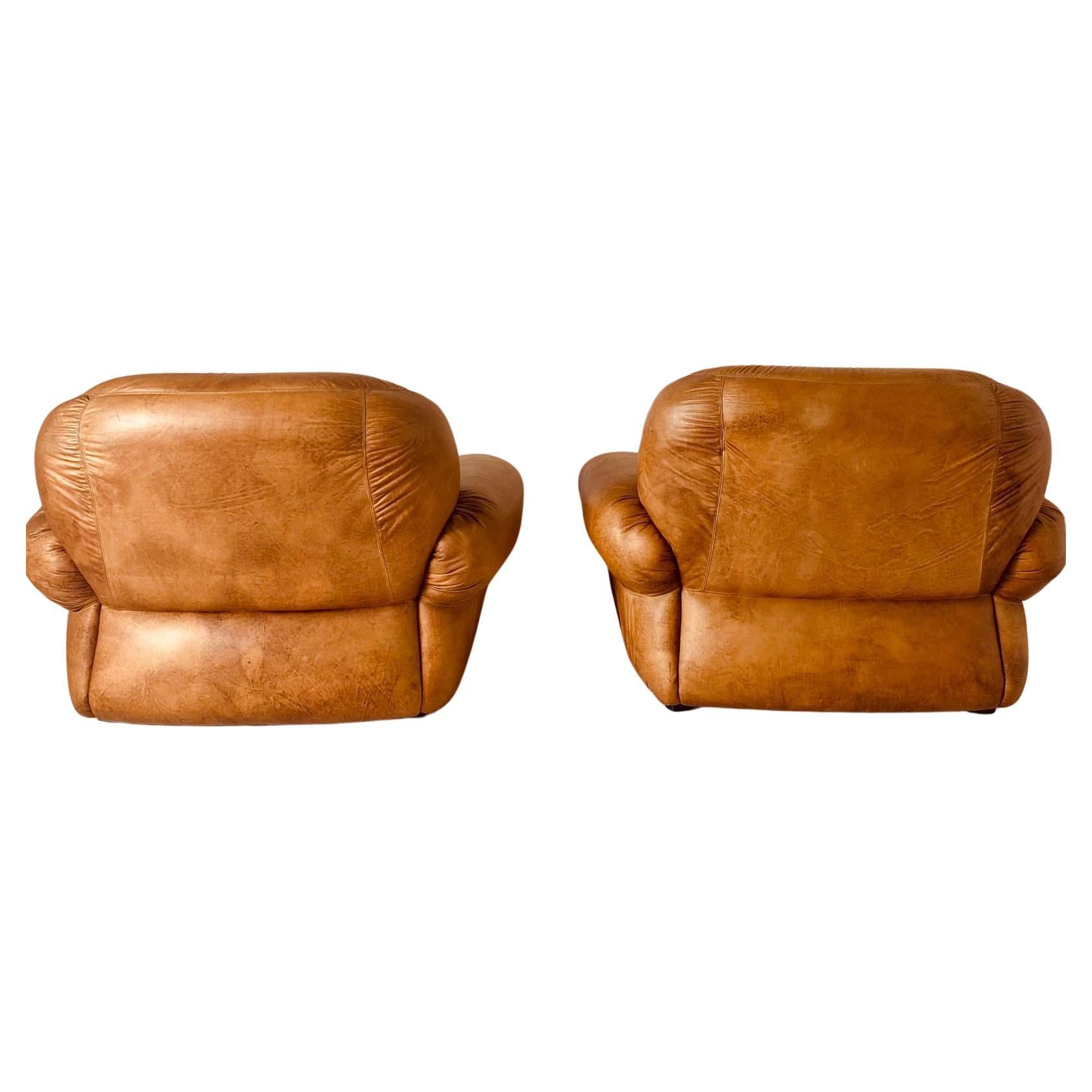 Brown leather lounge chairs, 