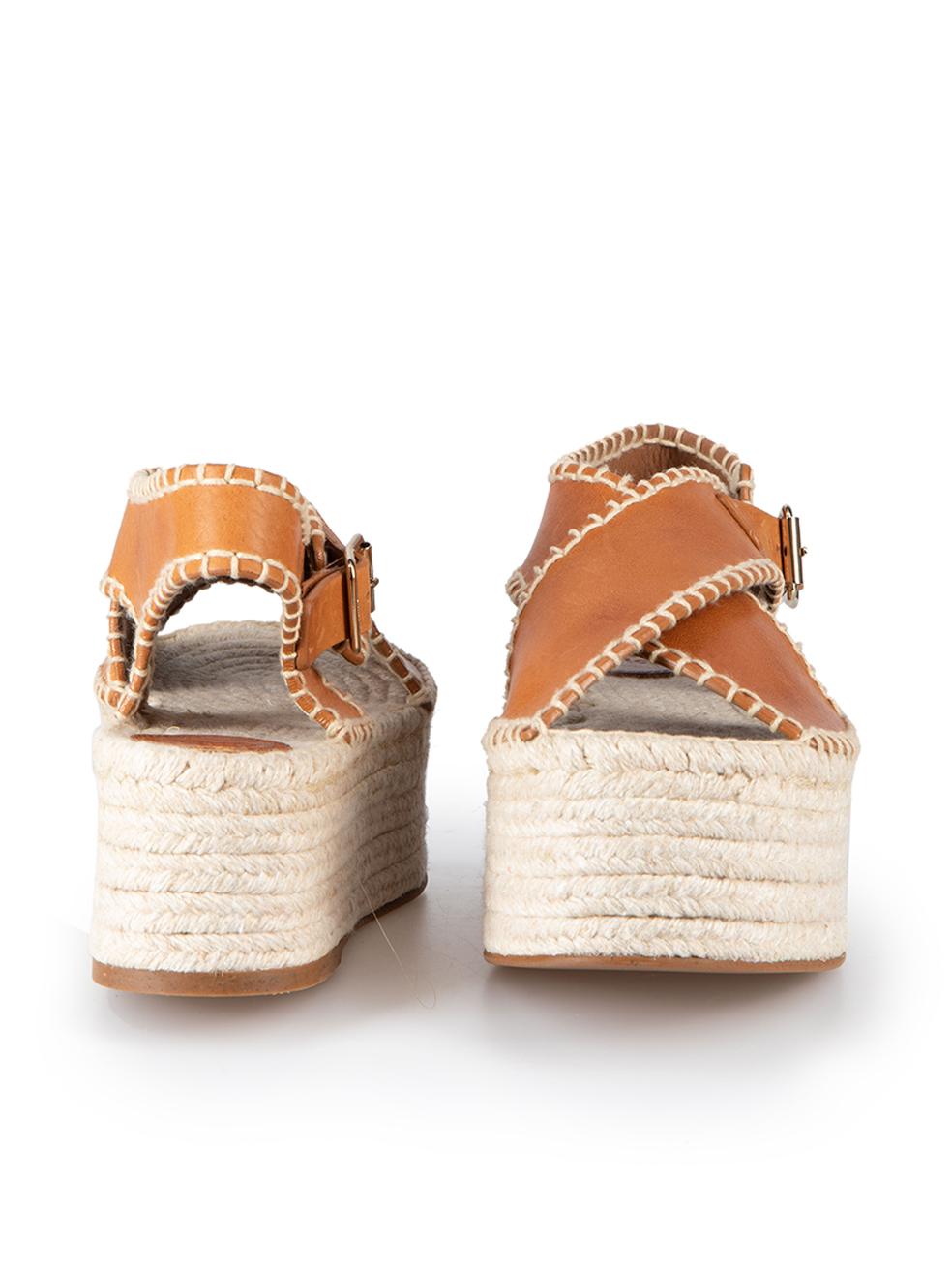 Brown Leather Lucinda Platform Espadrille Sandals Size IT 39 In New Condition For Sale In London, GB