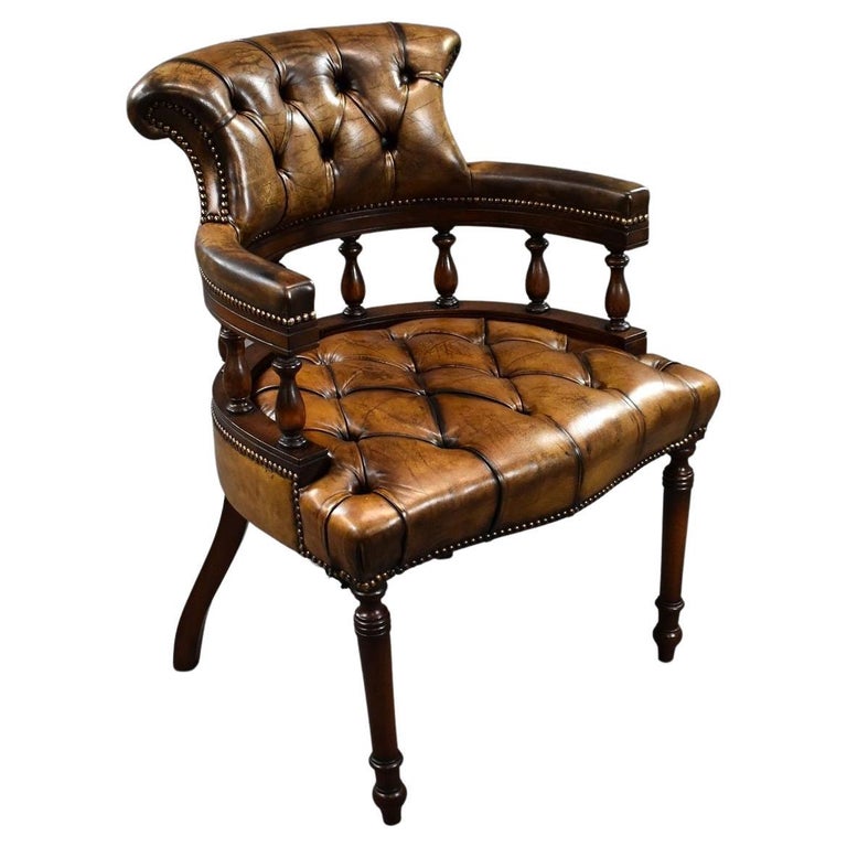 Brown Leather Mahogany Office Chair For Sale at 1stDibs