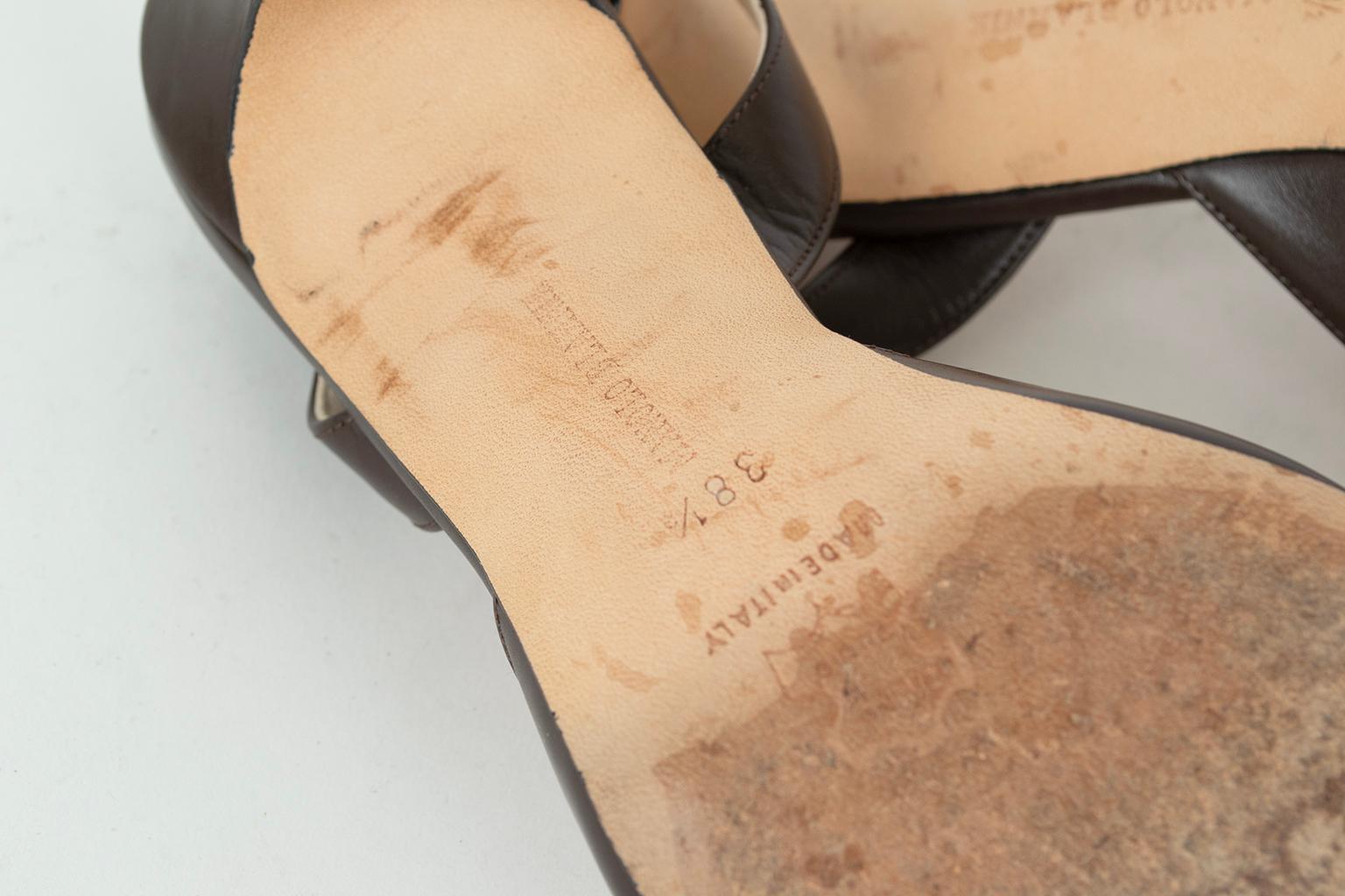 Braunes Leder Manolo Blahnik Carolyne Slingback 70 mm Pump, IT 38.5 (US 8 - 8.5) im Angebot 5
