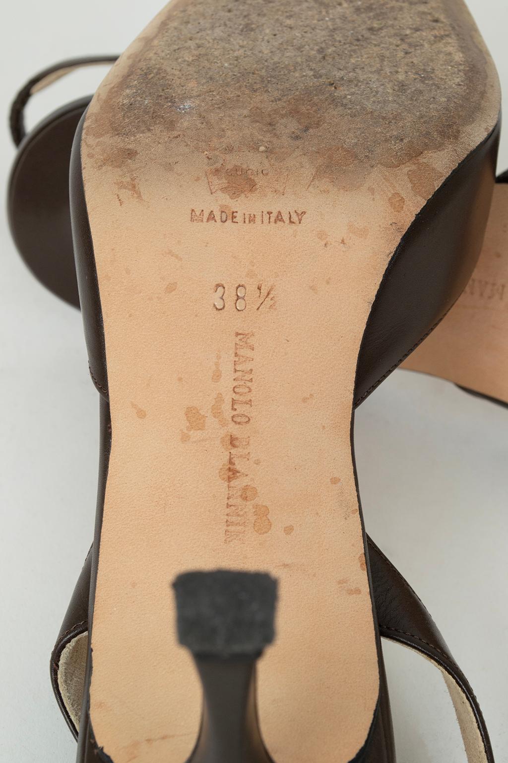 Braunes Leder Manolo Blahnik Carolyne Slingback 70 mm Pump, IT 38.5 (US 8 - 8.5) im Angebot 6