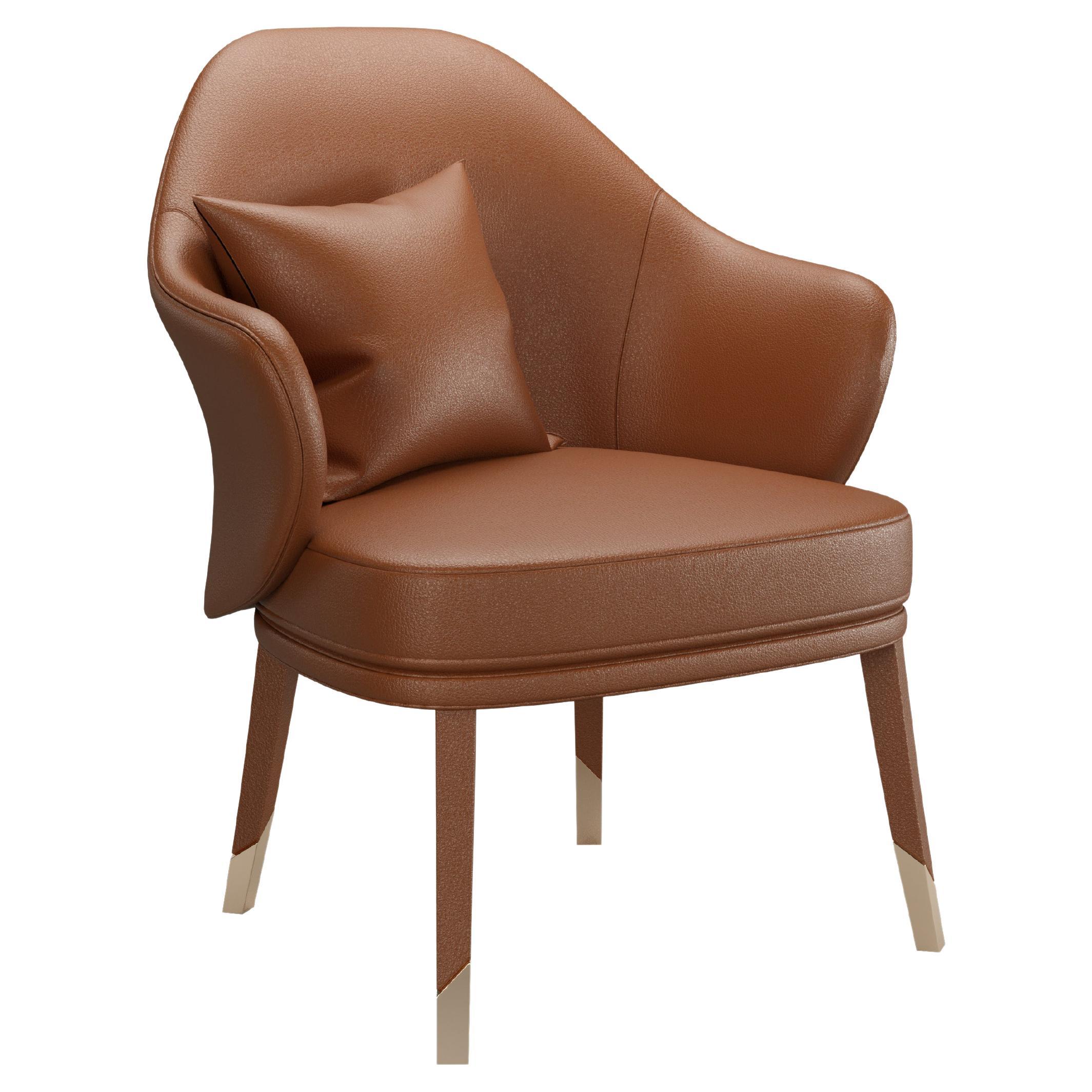 Brown Leather Modern Bhutan Armchair For Sale