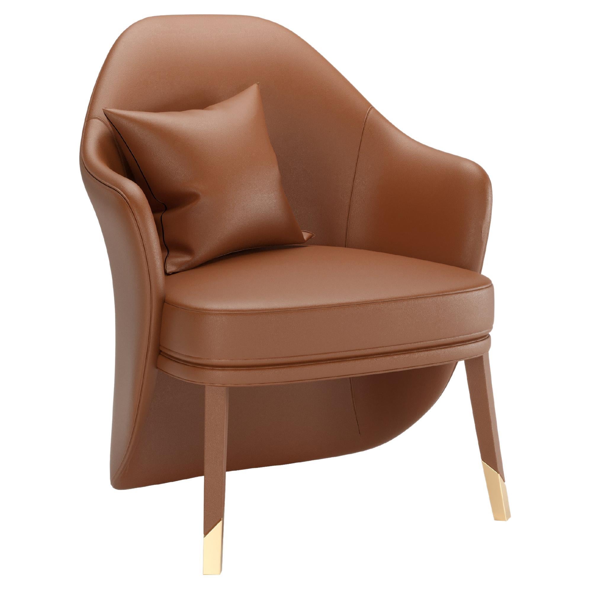 Brown Leather Modern Bhutan Armchair High Back For Sale