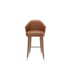 Brown Leather Bar Stool, Modern Design Inspired by Bhutan, Portugal